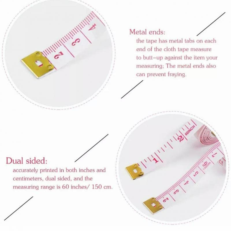 AIMALL 6/12X Body Measuring Ruler Sewing Cloth Tailor Tape Measure Soft Flat 60Inch1.5M, Dual-Sided, Large Print, Flexible, Metal Ends image number 4