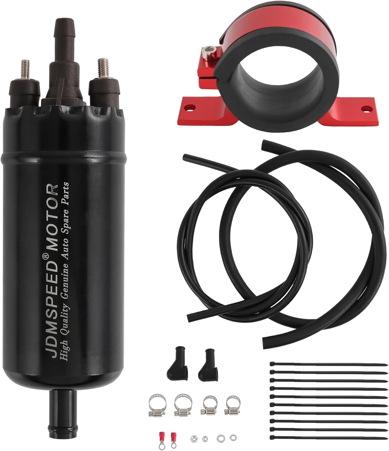 Universal External Inline High Pressure Fuel Pump 12V with Mounting Bracket Clamp and Fuel Hose Replace 0580463016, 0580464020, 0580464055, 0580453911, 0580464048 Gasoline Injection Pump Black image number 3