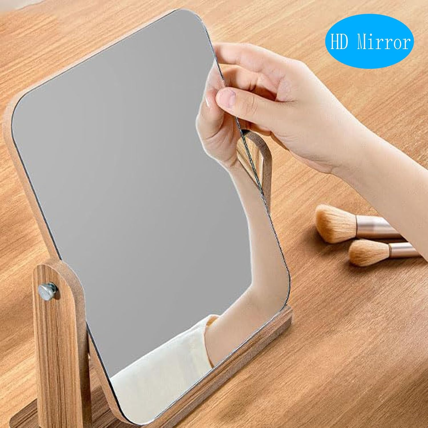 Cosmetic Mirror,With Natural Bamboo Stand,Magnification Double-Sided 360-Degree Rotating Magnifying Mirror,Portable Tabletop Mirror,Bathroom Shaving Makeup Mirror,Desk Mirror,Vanity Mirror（Medium - Medium image number 6