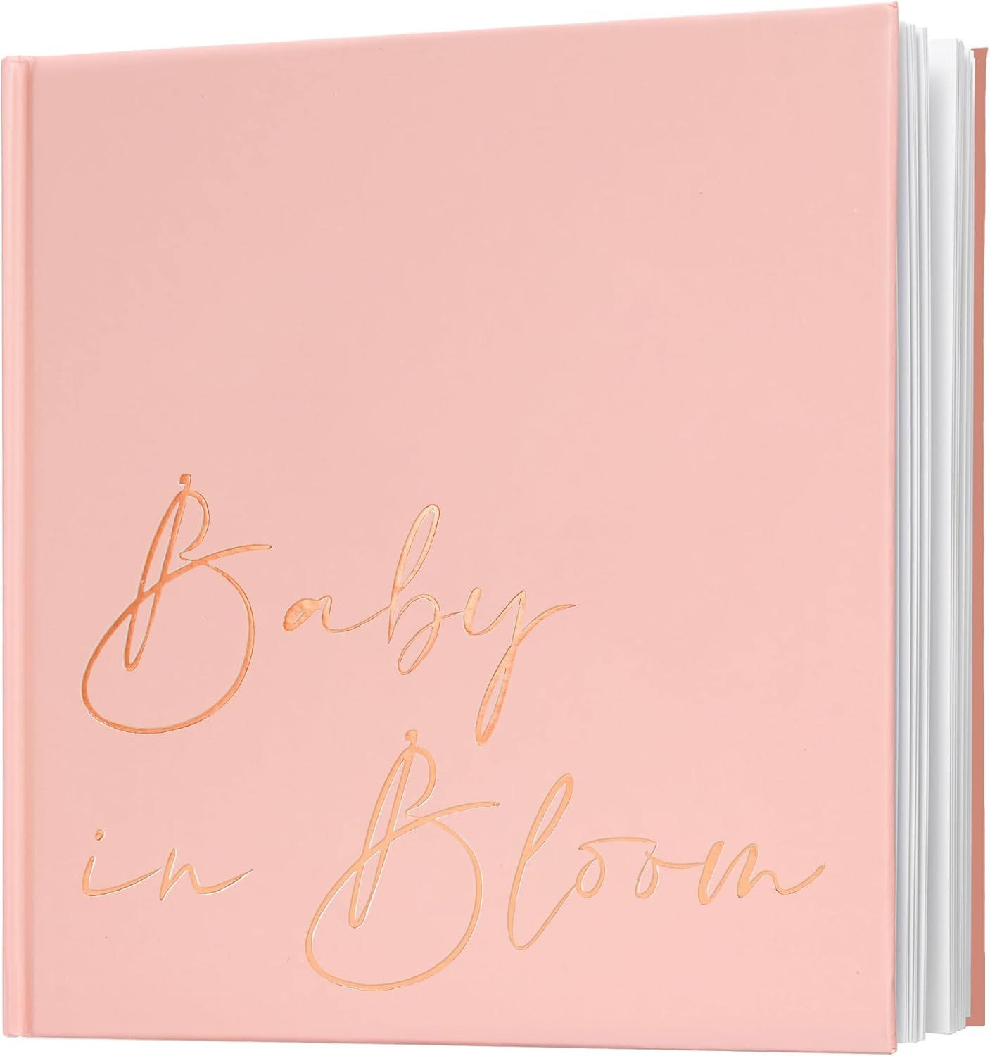 Calculs Baby in Bloom Picture Book Polaroid Baby Shower Guest Book Babies Scrapbook, White Cover, Rose Gold Foil Stamping, Blank White Pages