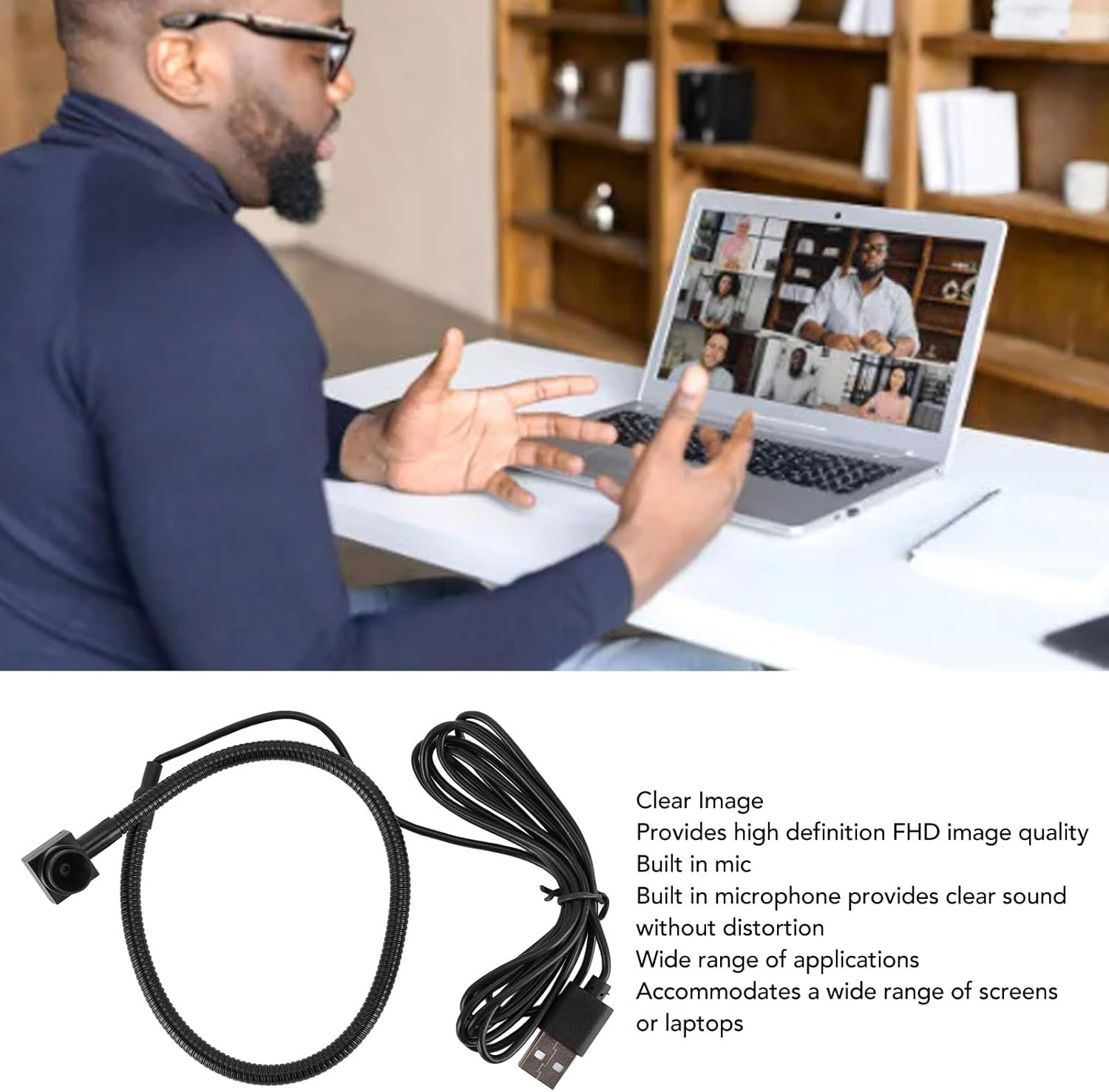 USB Center Webcam, 5MP 1080P FHD Autofocus Webcam for Streaming, Built in Microphone, Adjustable Middle Screen image number 1