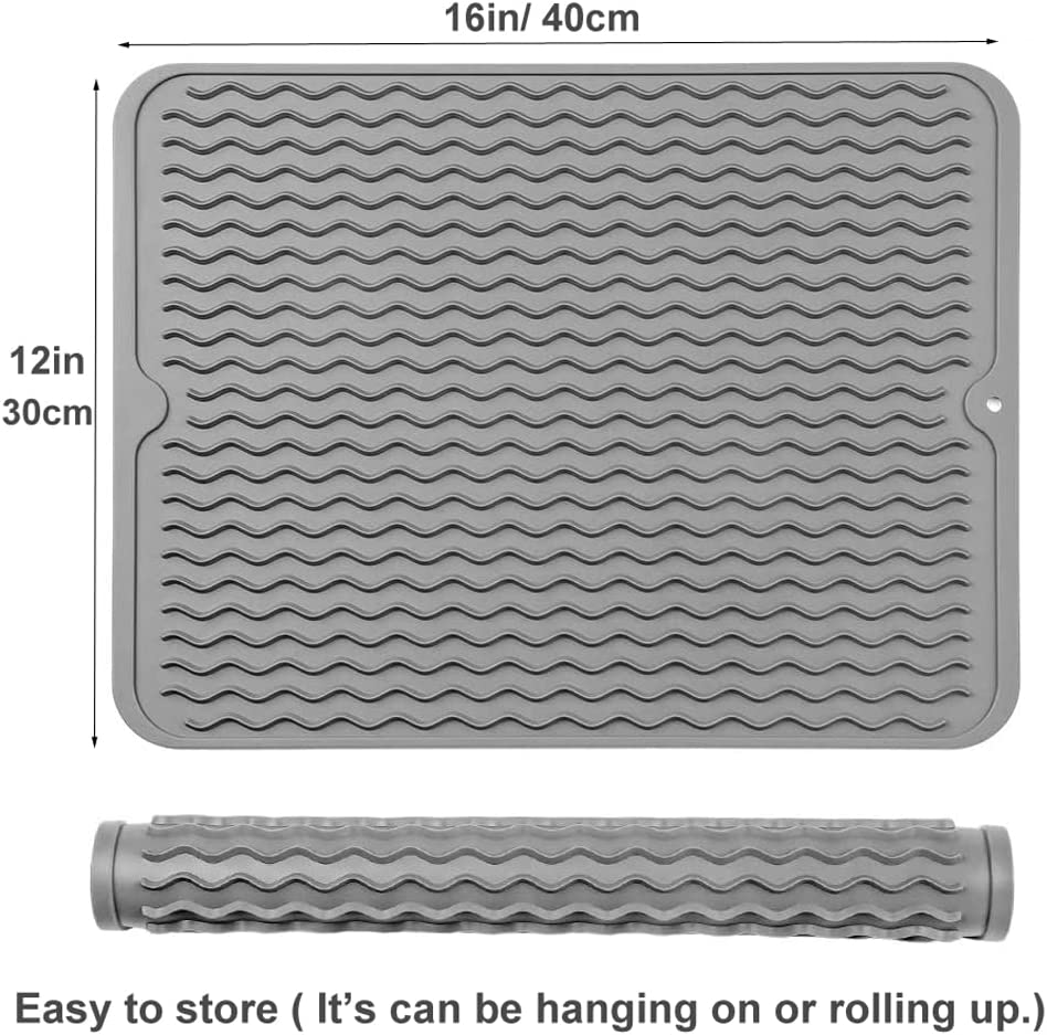 Silicone Dish Drying Mat, Multiple Usage Dish Drying Mat, Easy to Clean,Heat-Resistant Silicone Mat for Kitchen Counter/Sink/Bar/Bottle/Cup (Black) image number 6