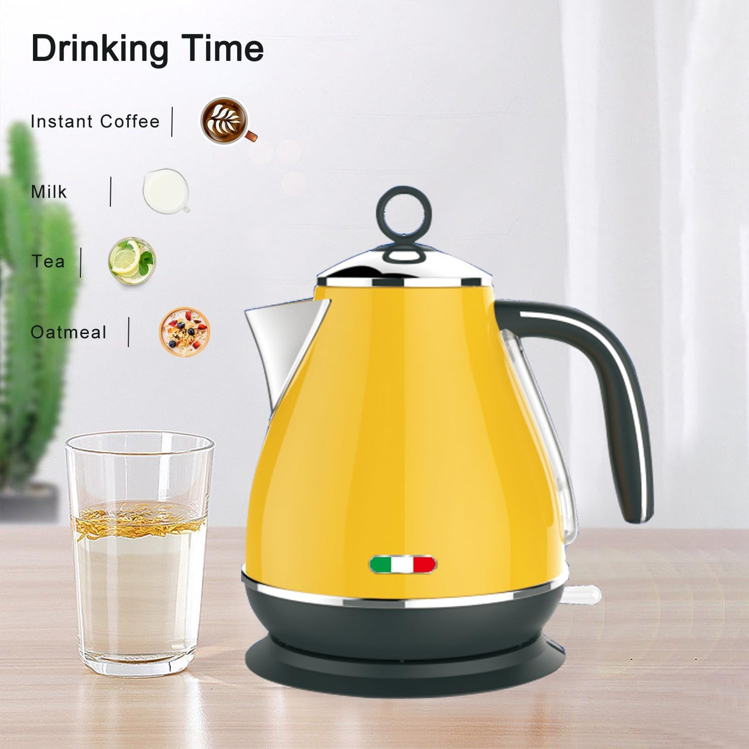 Vintage Electric Kettle Yellow 1.7L Stainless Steel Auto off 2200W