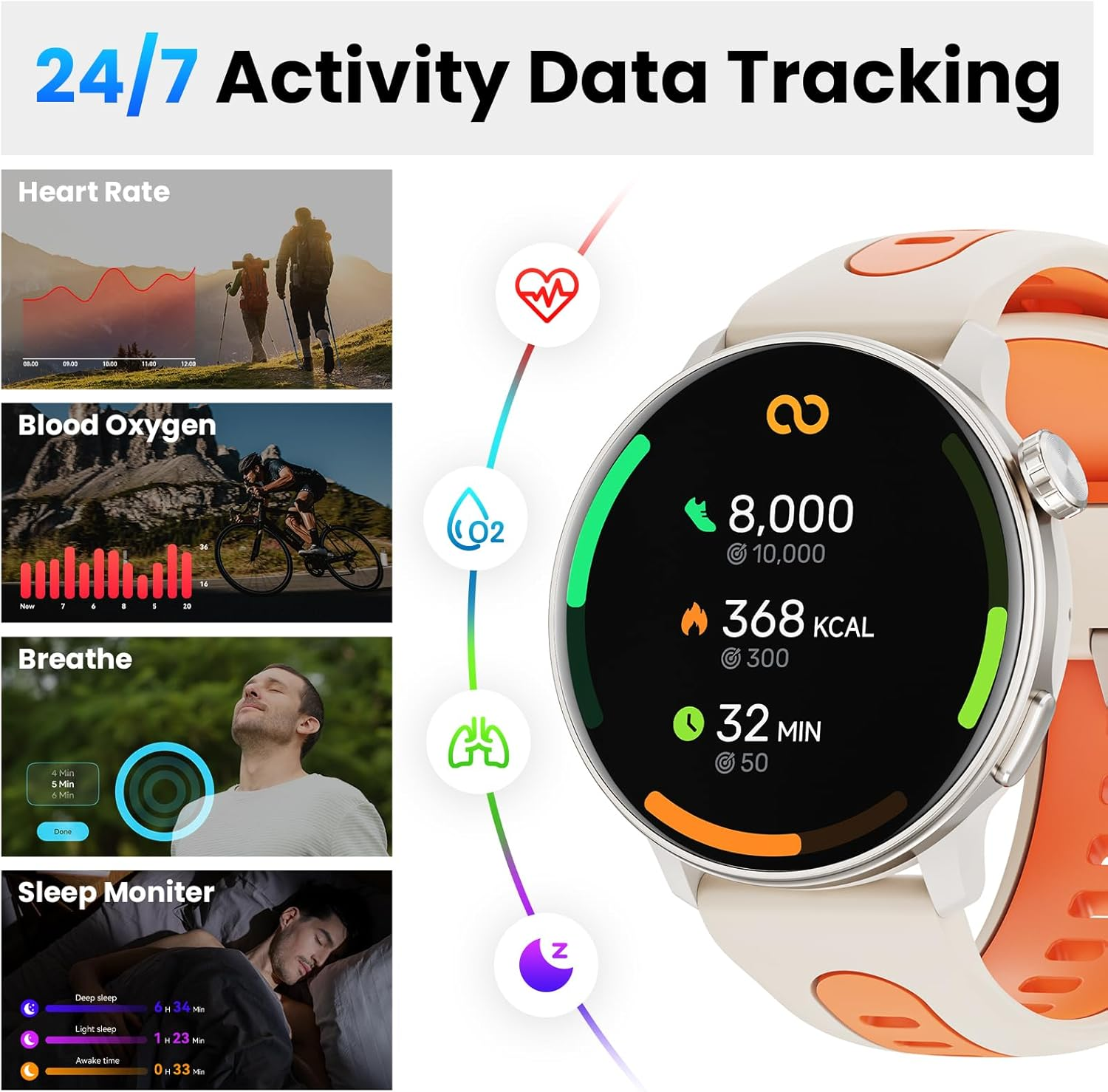 Smart Watch for Men Women GPS, 1.43'' AMOLED Smartwatch with Compass/Barometer/Altimeter 100+ Sports Fitness Tracker with Health Monitor for Android Ios 3ATM Waterproof Answer/Make Call - Orange image number 2