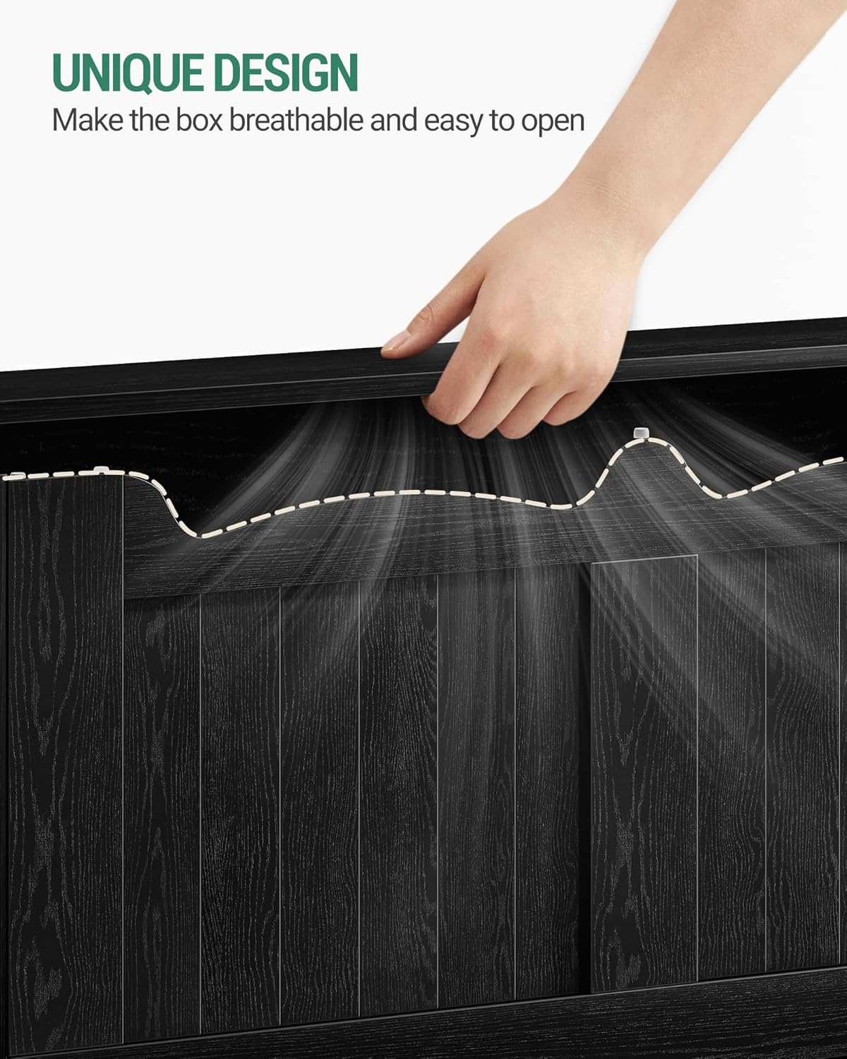 Hzuaneri 39.4" Storage Chest, Storage Bench Trunk with 2 Hinges,Wooden Box, Lift-Top Chest Organizer, Shoe Bench for Entryway, Bedroom, Living Room, Black SB01004X image number 5