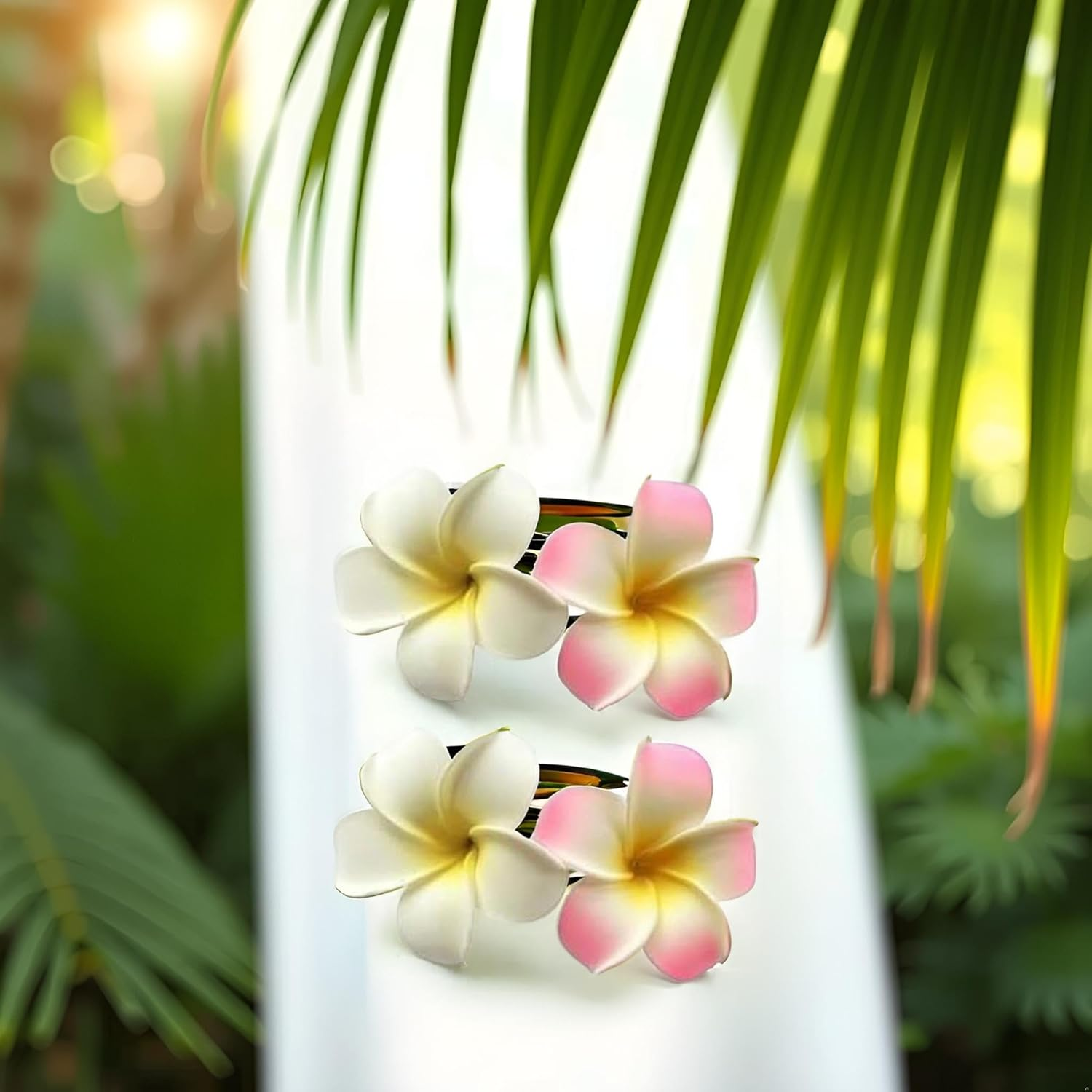 4 Pcs 7Cm White and Pink Hawaiian Frangipani Plumeria Foam Head Flower Party Beach Hair Clip Hair Clips Clips and Barrettes image number 1