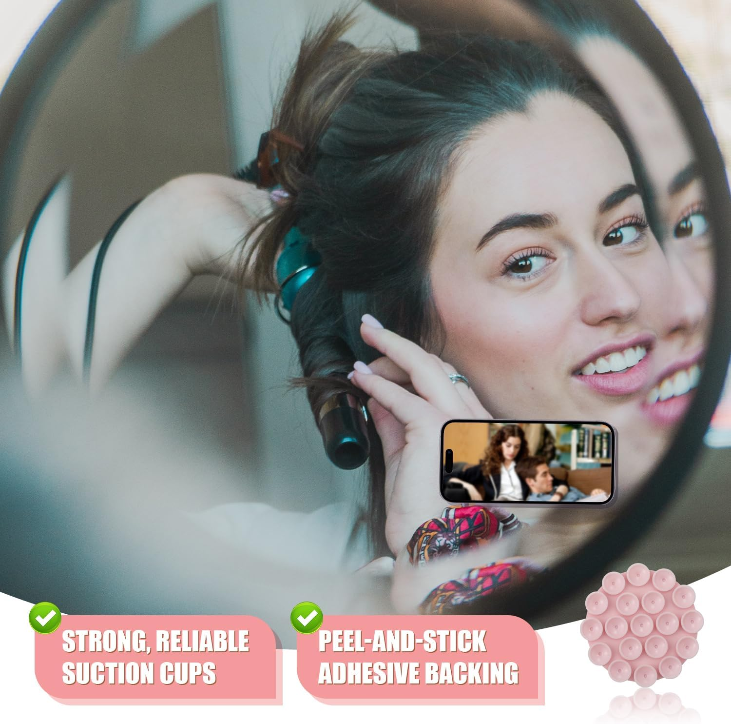 5Pcs Silicone Suction Cup Phone Holders, Multipurpose Phone Suction Mount for Car Phone Mini Suction Cup Mat Suction Phone Case Self-Adhesive Support for Mobile Power Mobile Phones (Light Pink) image number 6