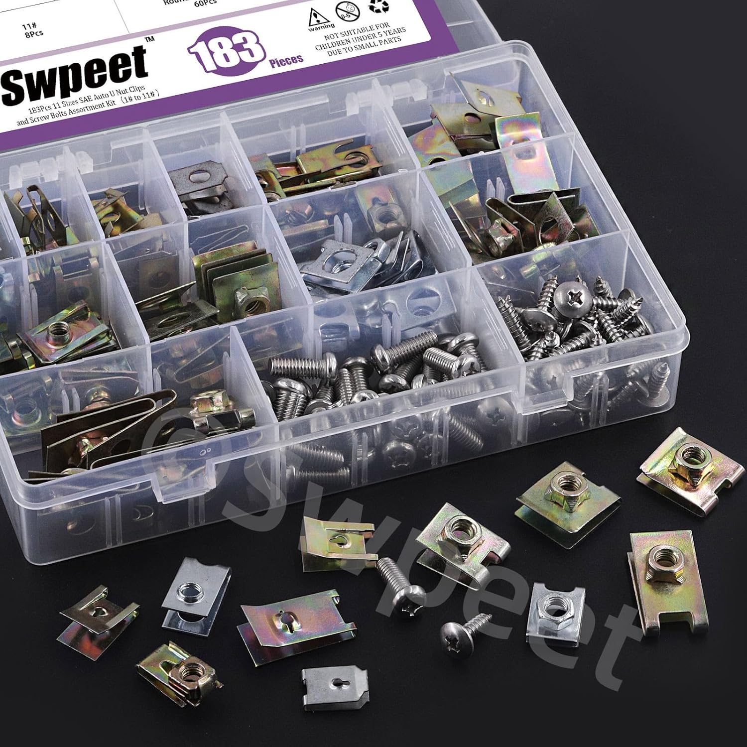 Swpeet 183Pcs Zinc Plated Auto Car U-Clip U Nut and Screw Assortment Kit, Car Clips Fasteners for Dash Door Panel Interior SAE image number 4