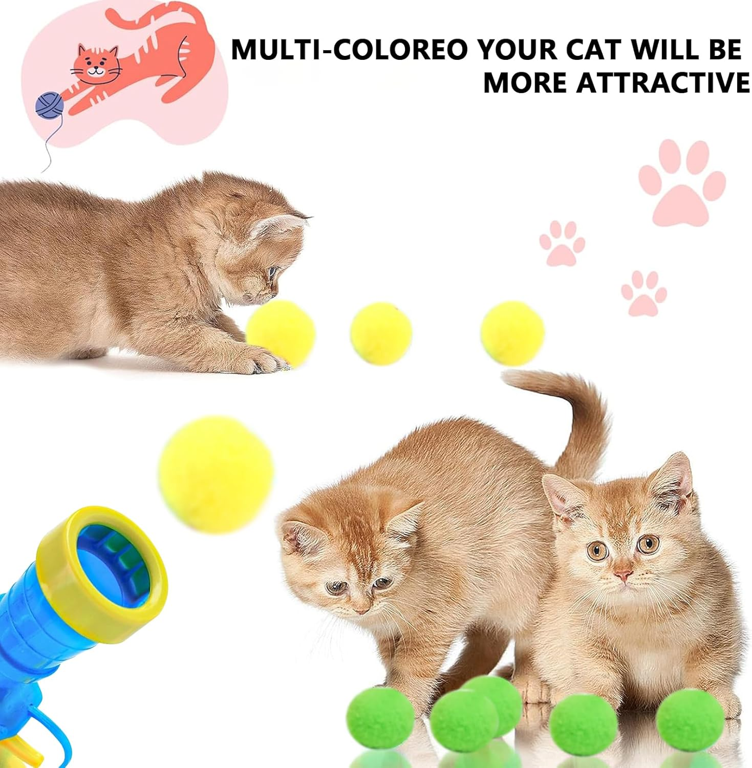Pack of 50 Cat Toys, Wobble Balls for Cats, Cat Balls, Mute Wobble Ball for Cats, Cat Balls with Felt Balls Launcher, for Cats and Kittens, Silent Cat Toy for Indoor Use image number 3