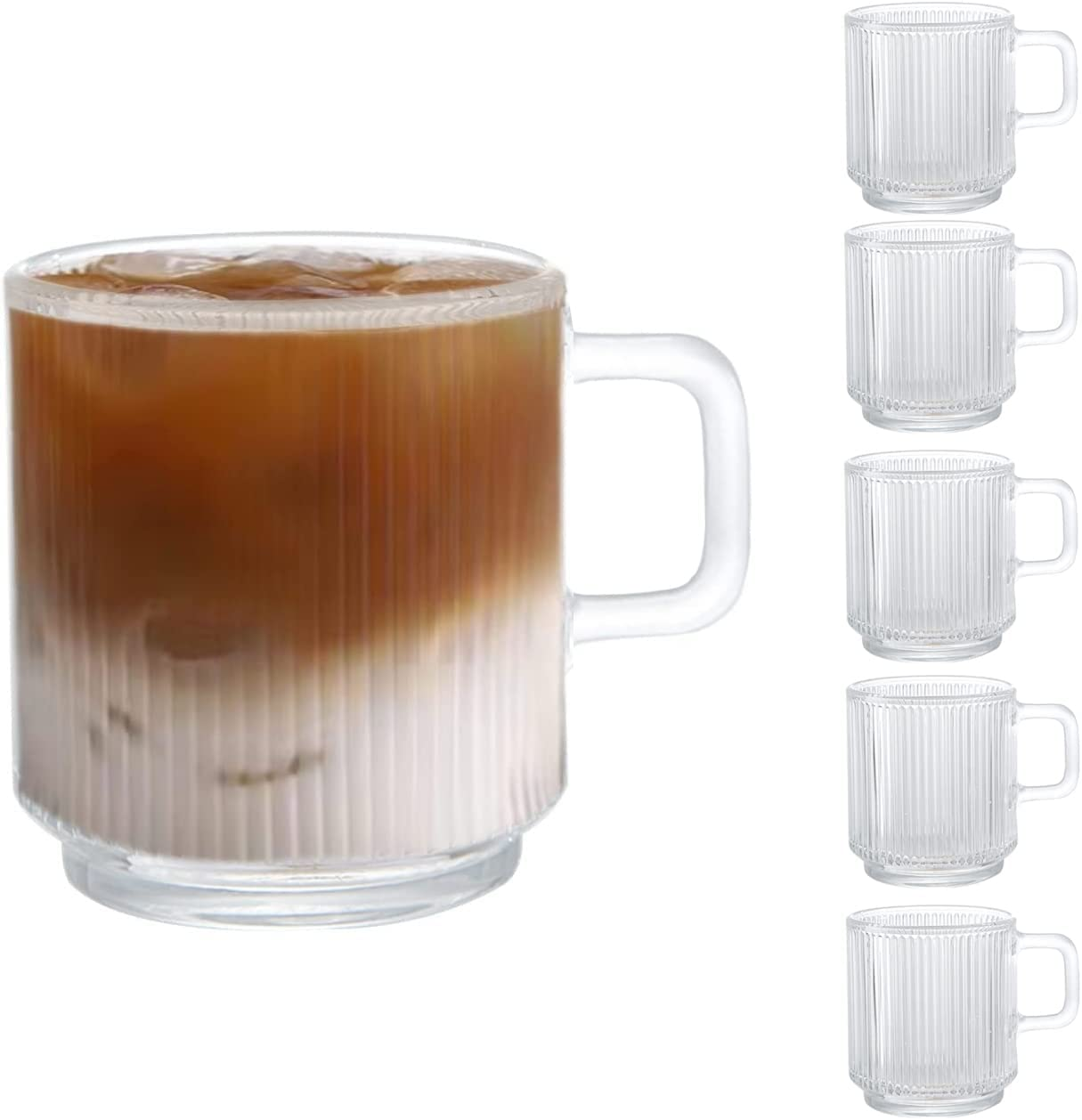 D.M Design&middot;Master [6 Pack, 12 OZ - Premium Glass Coffee Mugs with Handle. Transparent Tea Glasses for Hot/Cold Beverages, Perfect Design for Americano, Cappuccino, Tea and Beverage. image number 3