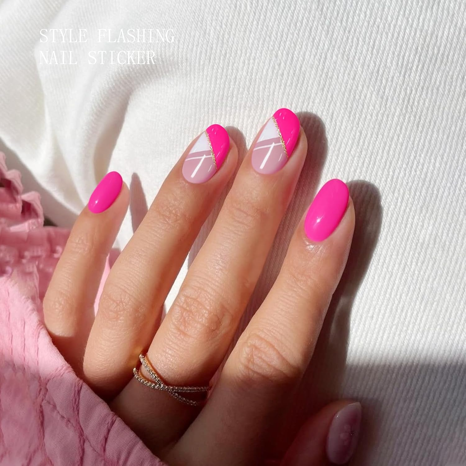 JMEOWIO Nail Foil UV Hardening Rose Red French Tip UV Gel Nail Strips Nail Stickers Nail Stickers Nail Art Decoration Nail Design Accessories