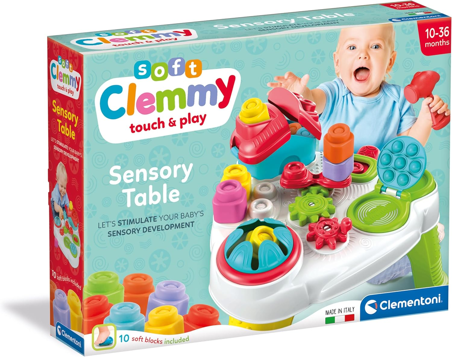 Clementoni - Clemmy Touch, Discover & Play Sensory Table - Activity Table with Soft Building Blocks for 10 Month Old, Washable Bricks, Made in Italy image number 6