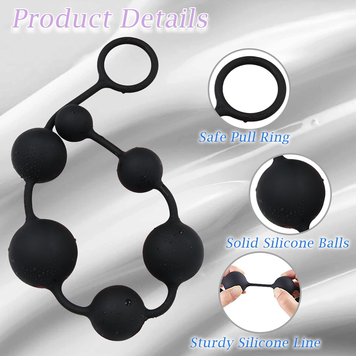 16'' Long Classic 6 Bead Anal Beads for Advanced Players, Prostate Massager with Pull Ring Silicone-Made Sex Toys for Men Women Couples, Flexible Anal Trainer image number 5