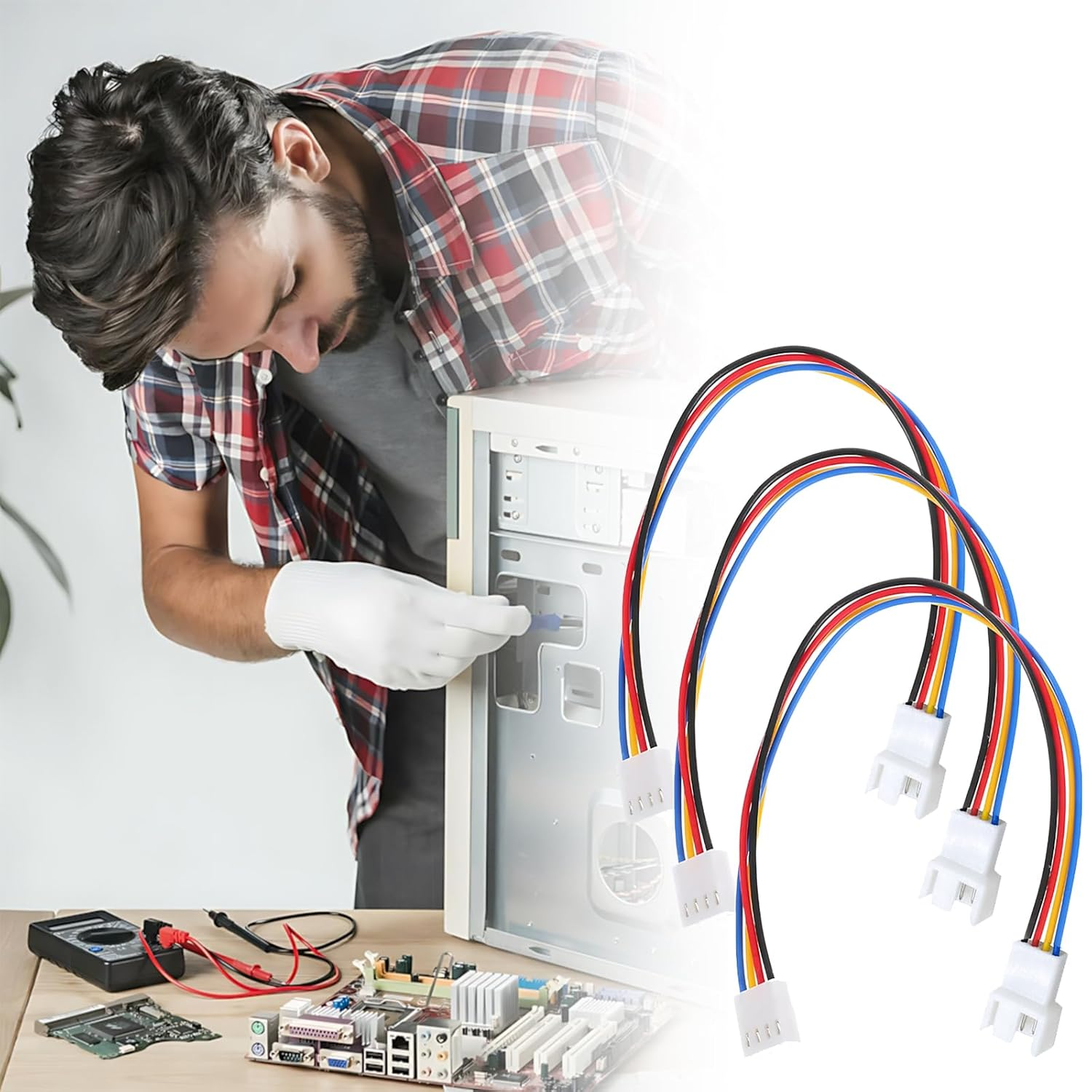 Zalizr 3 Pack PC Fan Extension Cable, 4-Pin Fan Splitter Cable for Computer, CPU PWM Cooling Fan Connector Adapte, 11 CM image number 1