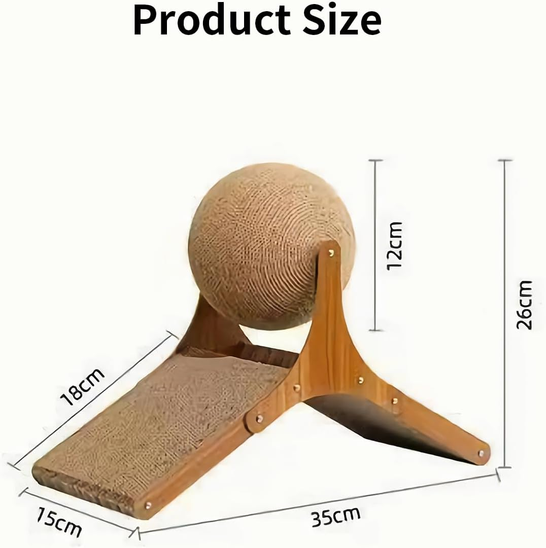 Cat Scratcher Ball, Natural Sisal Cat Scratching Toy with Ball for Cats & Kittens & Dogs & Puppy, Interactive Solid Wood Scratcher Pet Toy image number 2