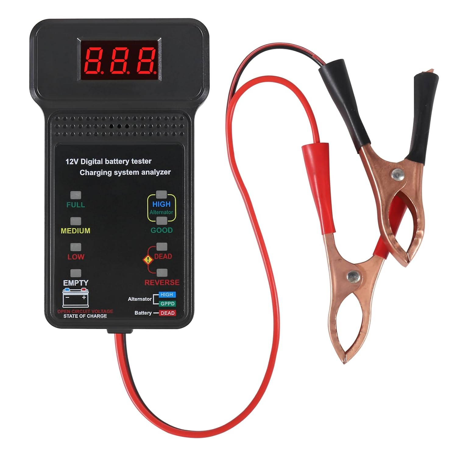 QCCAN Car Battery Tester, 12V Digital Automotive Batteries Tester, Alternator Charging Analyzer, Voltmeter with LCD Display and LED Indication for Car Truck Motorcycle Electrical Tools image number 2