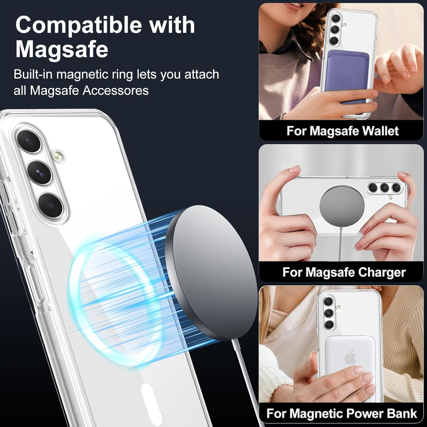 XTCASE Case for Samsung Galaxy S25 FE 5G, Magnetic, Compatible with Magsafe, Transparent Mobile Phone Case, Transparent PC Back + TPU Bumper, Crystal Clear image number 3