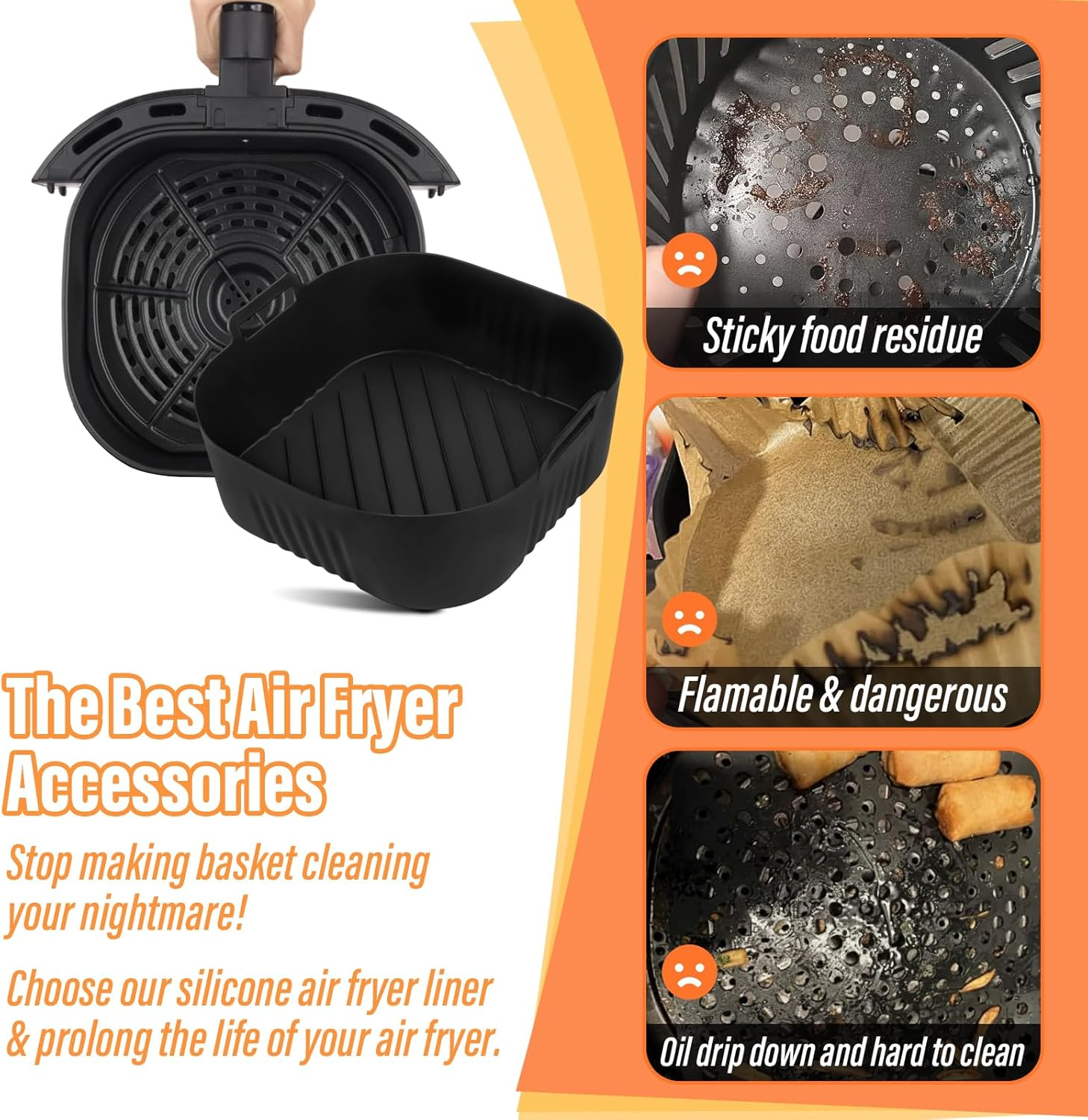 Viiotu 2 Pack Silicone Air Fryer Liners Compatible with Philips 7000 Series 8.3L, Reusable Non-Stick Square Air Fryer Silicone Liner, High Temperature Resistant Easy Cleaning Oven Accessories image number 2