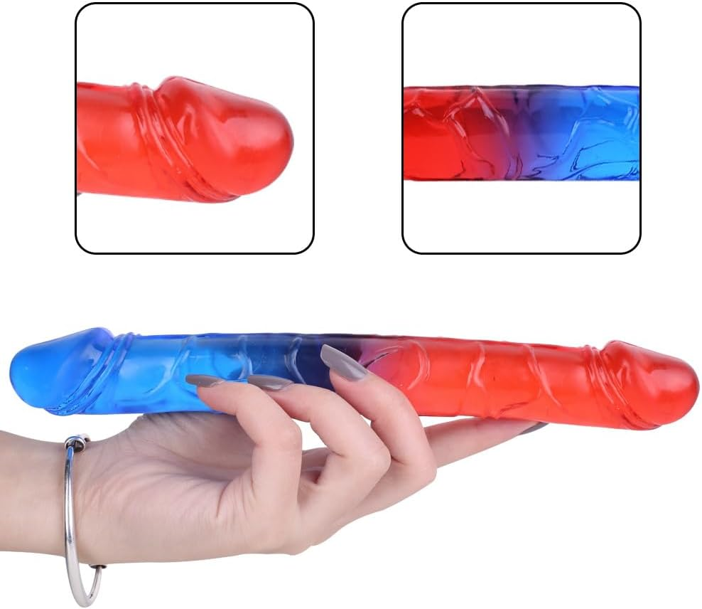 44Cm/17.32Inch Realistic Double Head Resistant Tool Comfortable Resistant Waterproof Flexible for Women Fitness - Red & Blue Colour (Blue & Red)