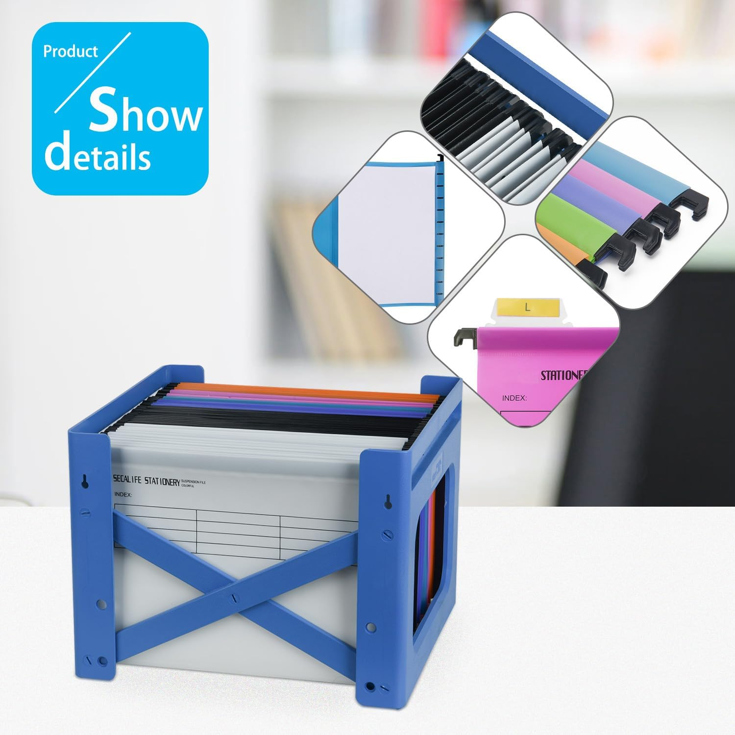 20PC White PP Filing Cabinet A4 Suspension Files Hanging Files Folders with Tabs and Inserts, Filing Cabinet Haning File for Office School Desktop File Storage, File Classification (White) - 20, 5 Colors image number 5