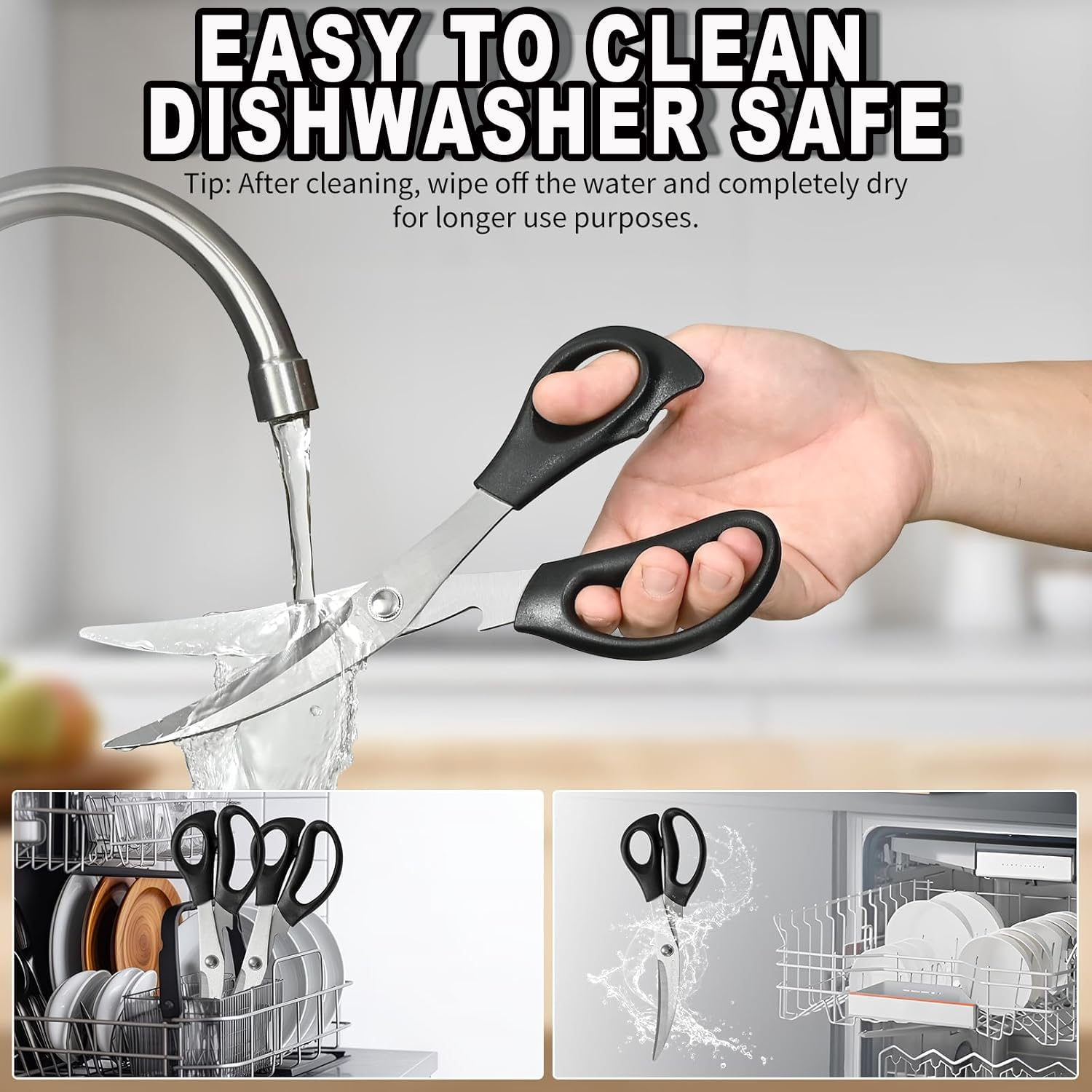 BEANPRECOY Korean Barbecue Scissors and Tongs Set BBQ Scissors BBQ Tongs Stainless Steel Ergonomic Sharp Shears and Clips for Kitchen Cooking Clips Pizza Shears for Easy Use (Black) image number 2