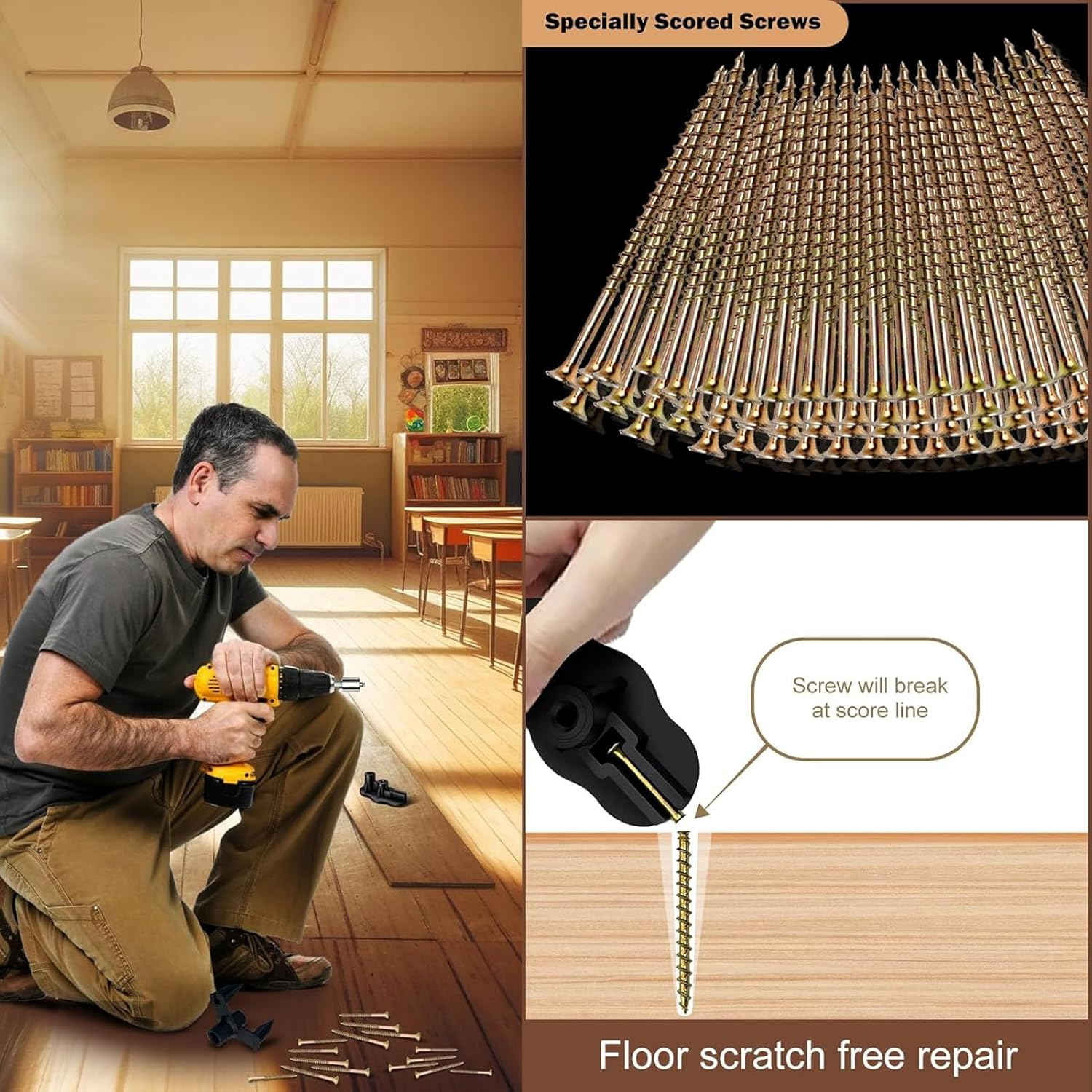 Squeaky Floor Repair Kit with 5 Tools and 50 Screws, Eliminate Squeaky Noise Fit Most Carpet Hardwood Floors, Woodworking Project Kits Use for Fix Floors image number 4