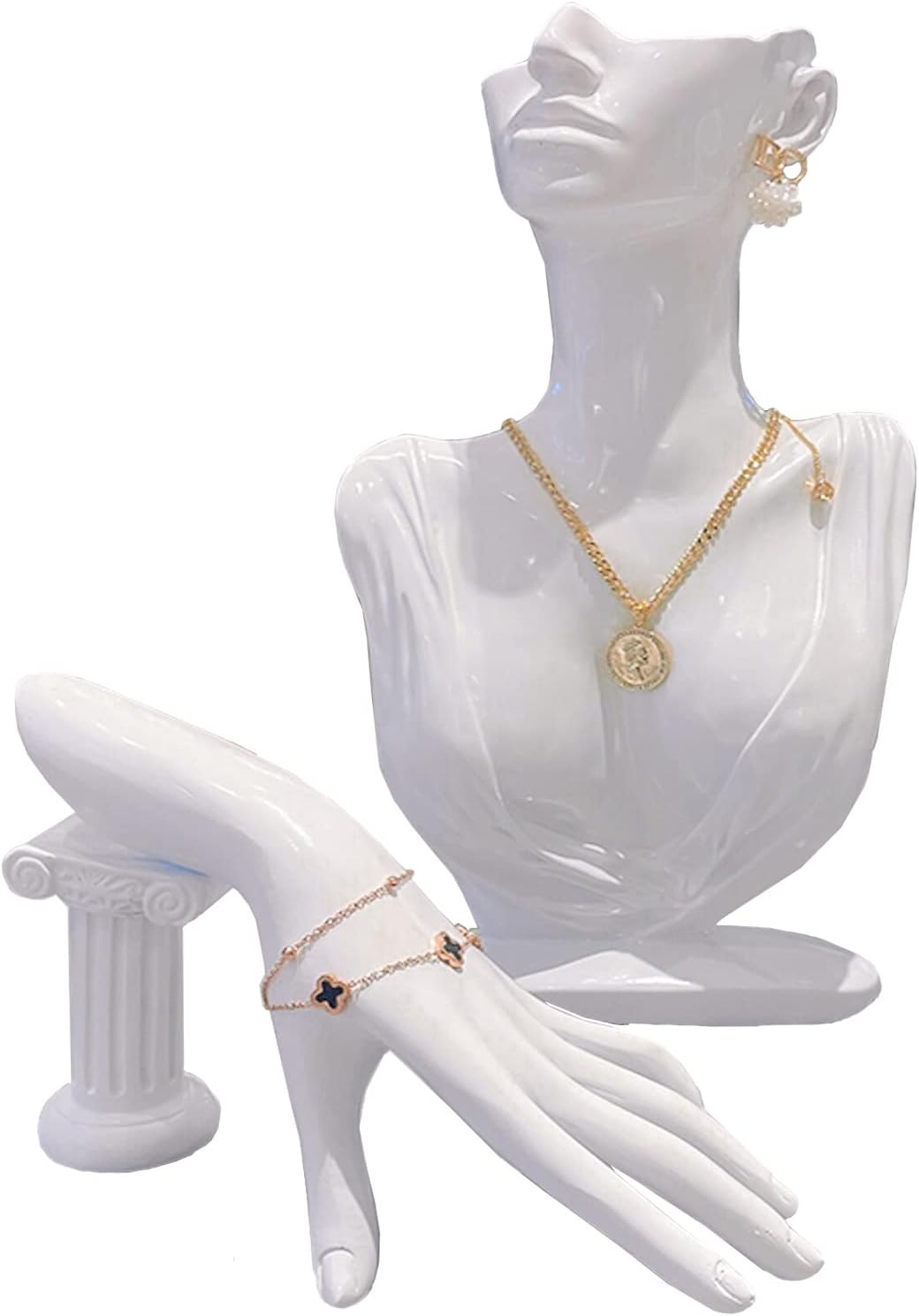 Papinimo Resin Jewelry Mannequin Bust Necklace Display Earring Pendant Chain Display Stand Model Holder for Shows Selling Home Decor, Gold Color - Black image number 5