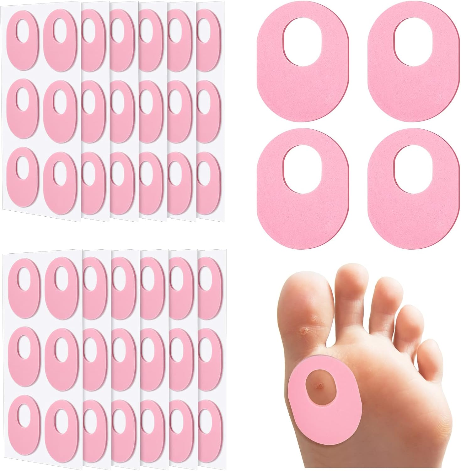 Nuanchu 72 Count Soft Foam Callus Cushions Oval Corn Cushion Self Stick Adhesive Foot Care Pads Waterproof Corn Protectors for Feet Women Men, Beige