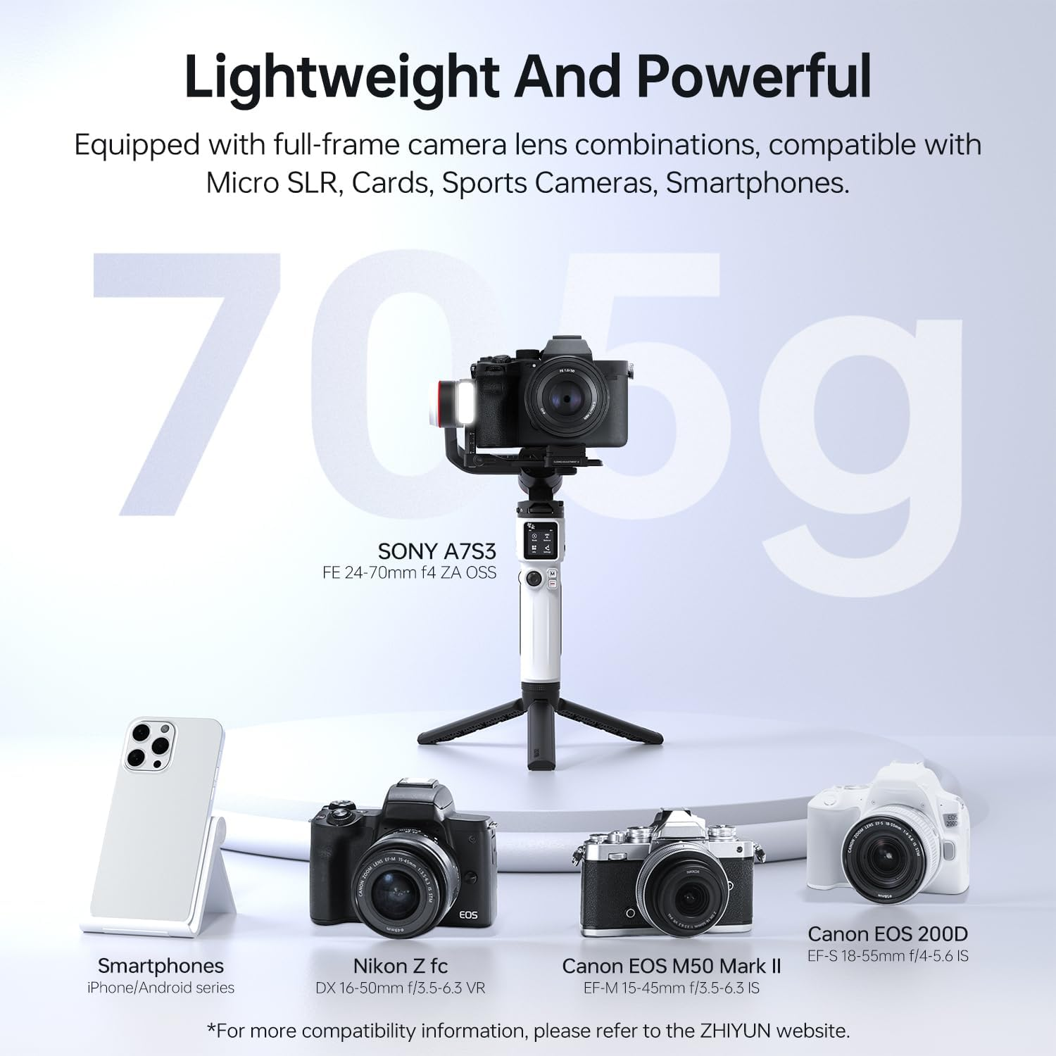 ZHIYUN Crane M3S Combo [Office], 3-Axis Lightweight Camera Gimbal Stabilizer, Bluetooth Control, Fill Light, Phone Clamp and Backpack, Handheld Gimbal for Mirrorless, Smartphone, Action Camera image number 1
