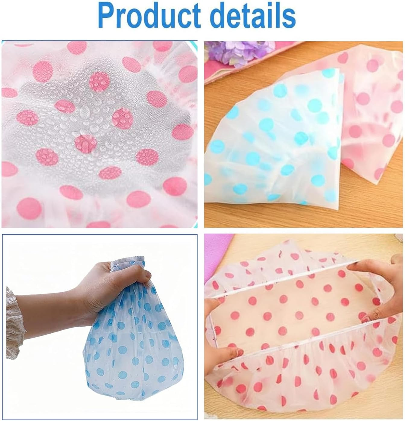 12 Pieces Reusable Waterproof Shower Caps,Beauty Salon Spa Shower Caps,Combo Pack Bath Caps,Lace Elastic Band Bath Hair Hat Fit for Home and Travel Suitable for Women Ladies image number 4