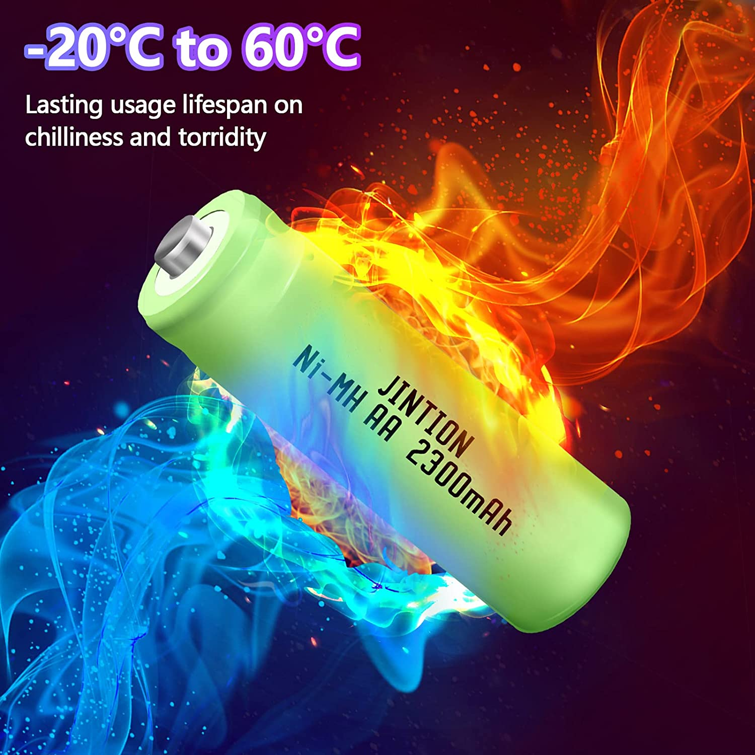 JINTION Rechargeable AA Batteries 1.2V Ni-Mh 2300Mah Double a Battery High Capacity Low Self Discharge AA Rechargeable Batteries for Toys Household Device, 8 Pack image number 5