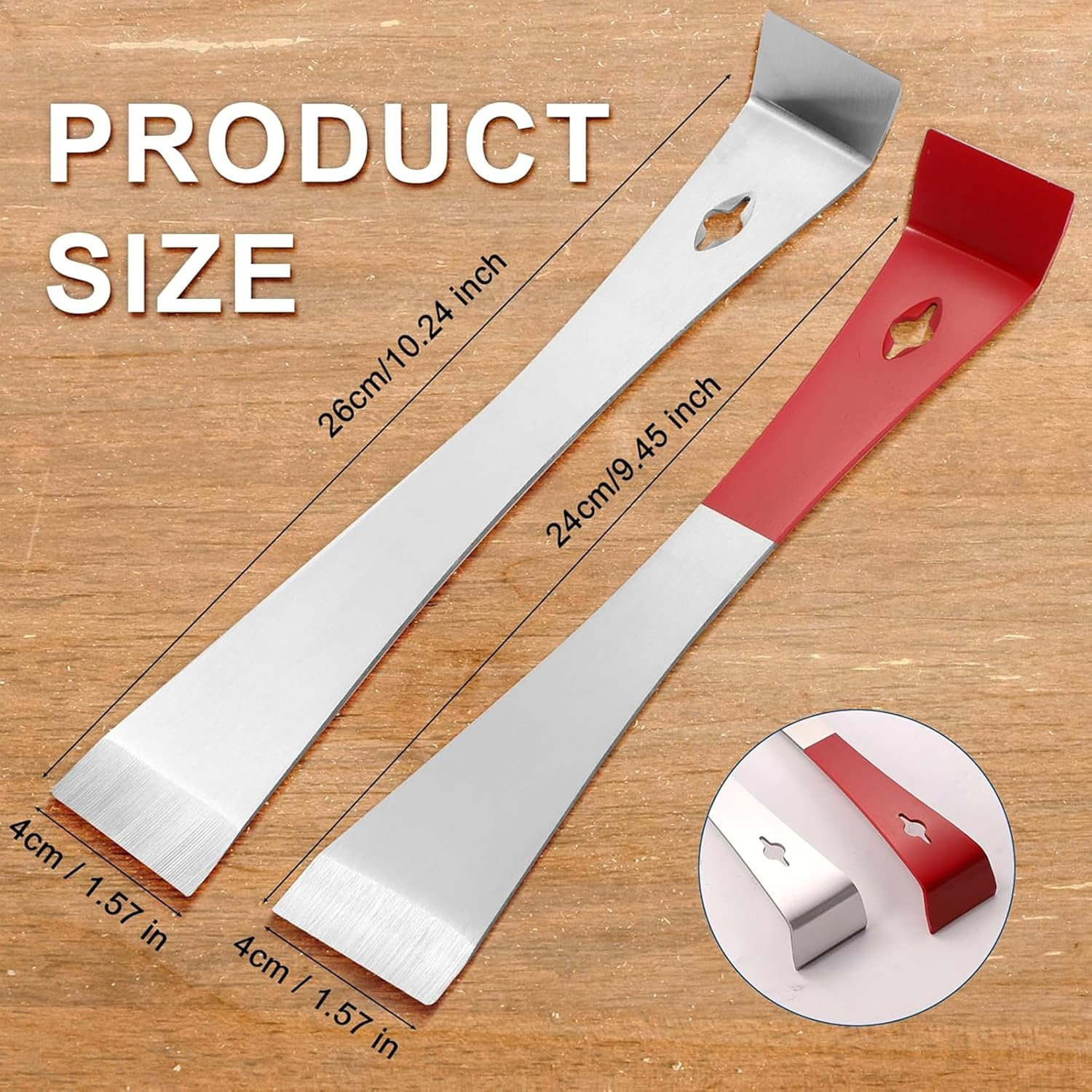 2-Pack Stainless Steel Pry Bars - Mini Flat Crowbar Tools for Scraping, Pulling, and Lifting - Multipurpose Thin Trim Bars for Beekeeping, Kitchen Remodeling, and More image number 6