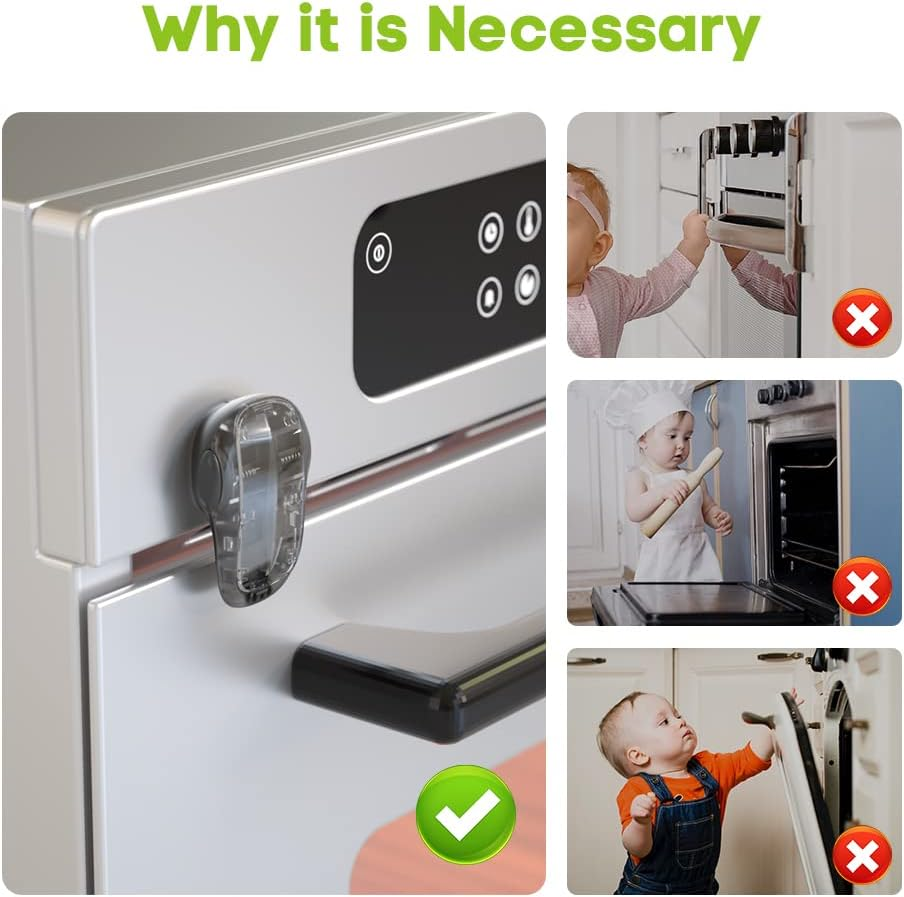 SAFELON 1 PC Baby Safety Oven Door Lock, Double Button Oven Lock for Kitchen Safety (Trasparente-Black) image number 2