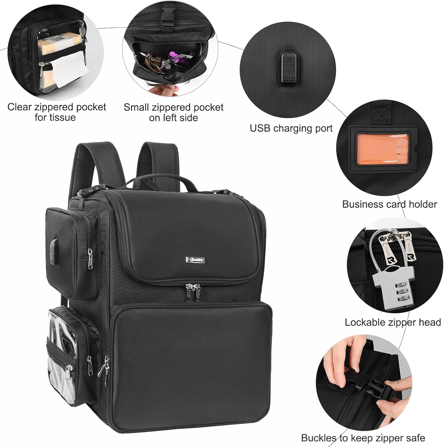 Hair Tools Travel Bag Hair Stylist Backpack Hairdresser Cosmetology Bag, Heat Insulation Full Layer for Curling Iron, Hair Straightener, Travel Accessories Train Case Barber Organizer image number 5