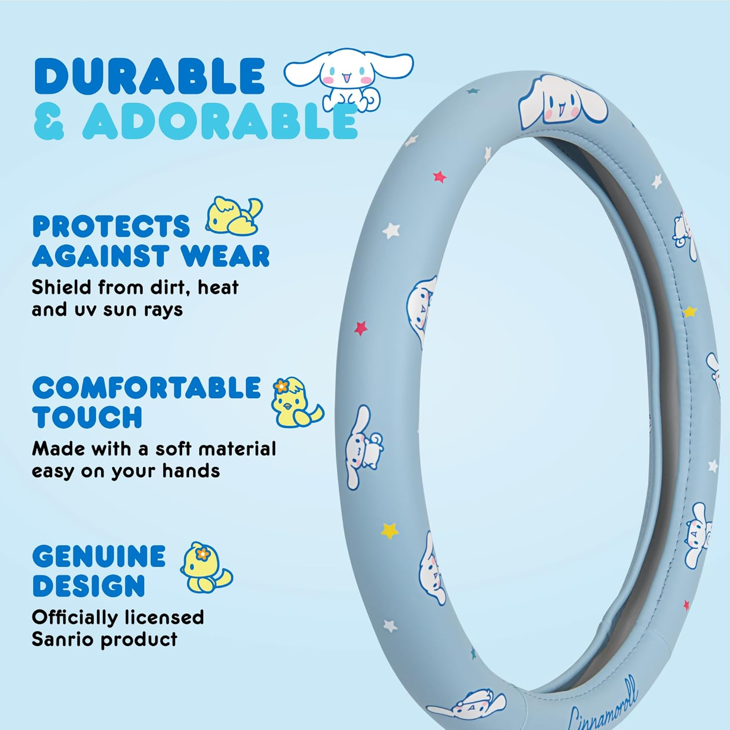 Sanrio Hello Kitty and Friends Cinnamoroll Blue Car Steering Wheel Cover, Universal Fit Cute Accessories for Women Stylish Decor Gifts Hello Kitty Car Accessories - Fits Standard Wheels 14.5"-15" image number 6