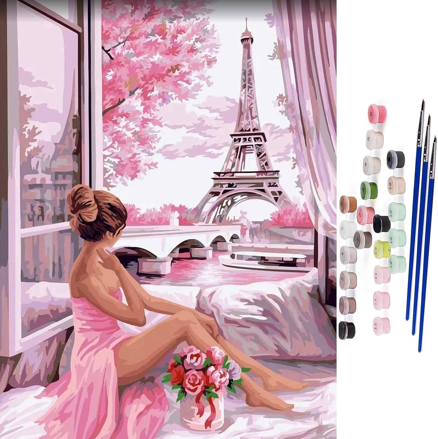 Paint by Numbers for Adults,Van Gogh Starry Night Painting by Number Kits on Canvas for Adult Beginner, without Frame DIY Oil Painting Acrylic Paints with 3 Brushes,Home Wall Decor Gift 12X16Inch