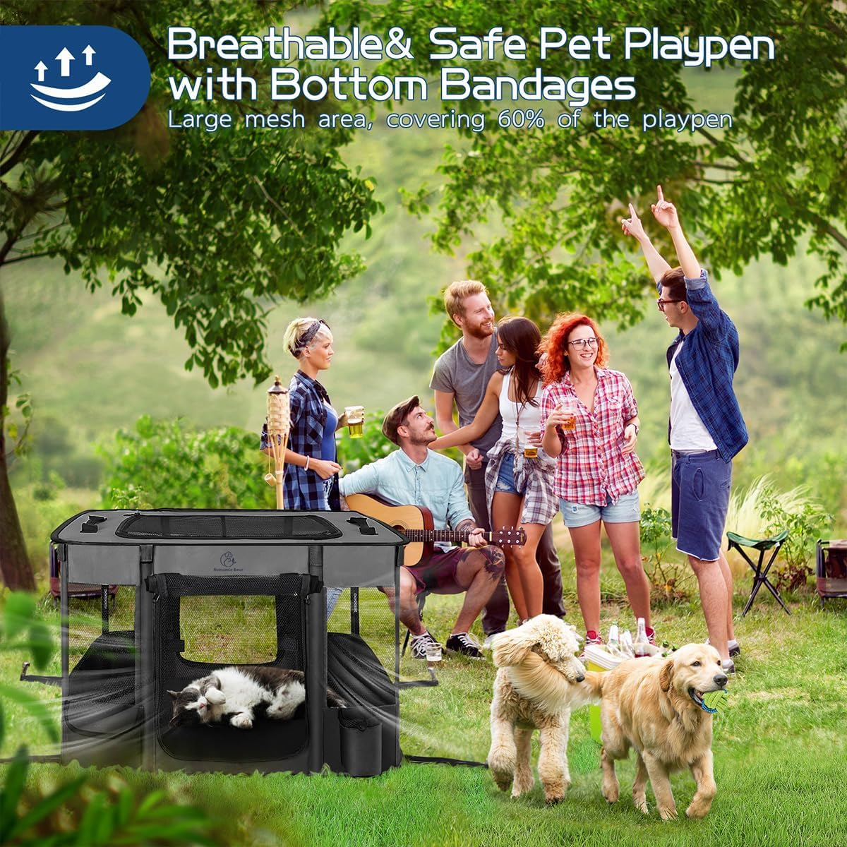 Dog Playpen,Pet Playpen, Foldable Dog Cat Playpens,Portable Exercise Kennel Tent, Water-Resistant Removable Shade Cover, Indoor Outdoor Travel Camping Use for Small Animals + Free Carrying Case image number 5