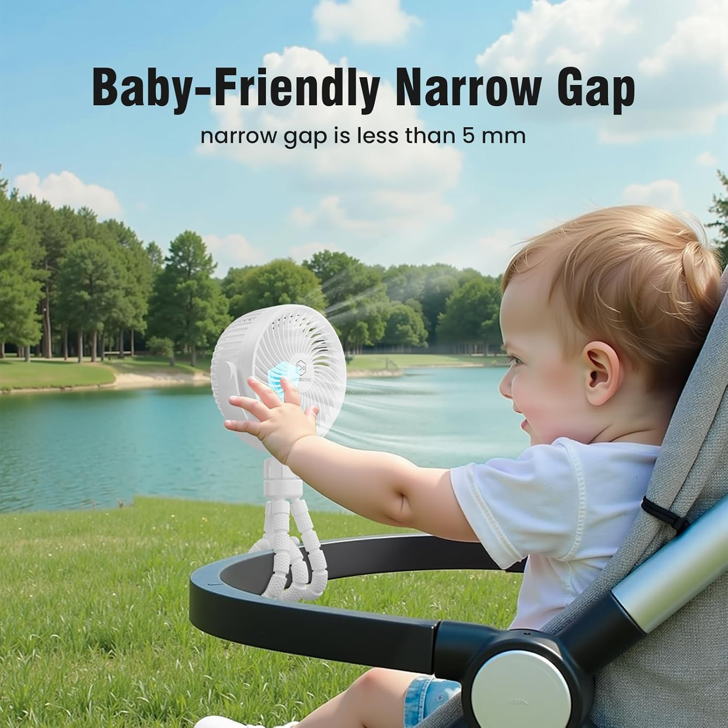 Small Battery Operated Clip-On Versatile Fan with Flexible Tripod, 5000 Mah Portable Stroller Fan, Rechargeable Desk Fans, 4 Speeds, Max 26 Hrs, USB Powered,360&deg;Rotation, for Car (White) image number 5
