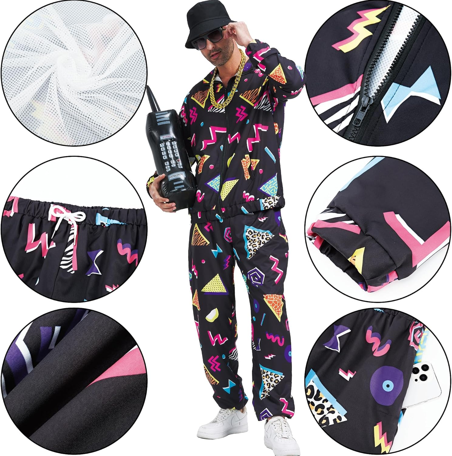Slowton Women Men 80S 90S Costume - Retro Tracksuit Set Lightweight Long Sleeve Zippered Jacket Pant Set, Fashion Disco Clothing Outfit Sportswear Hip Hop Tracksuit for Rock Festivals Carnival Party image number 2