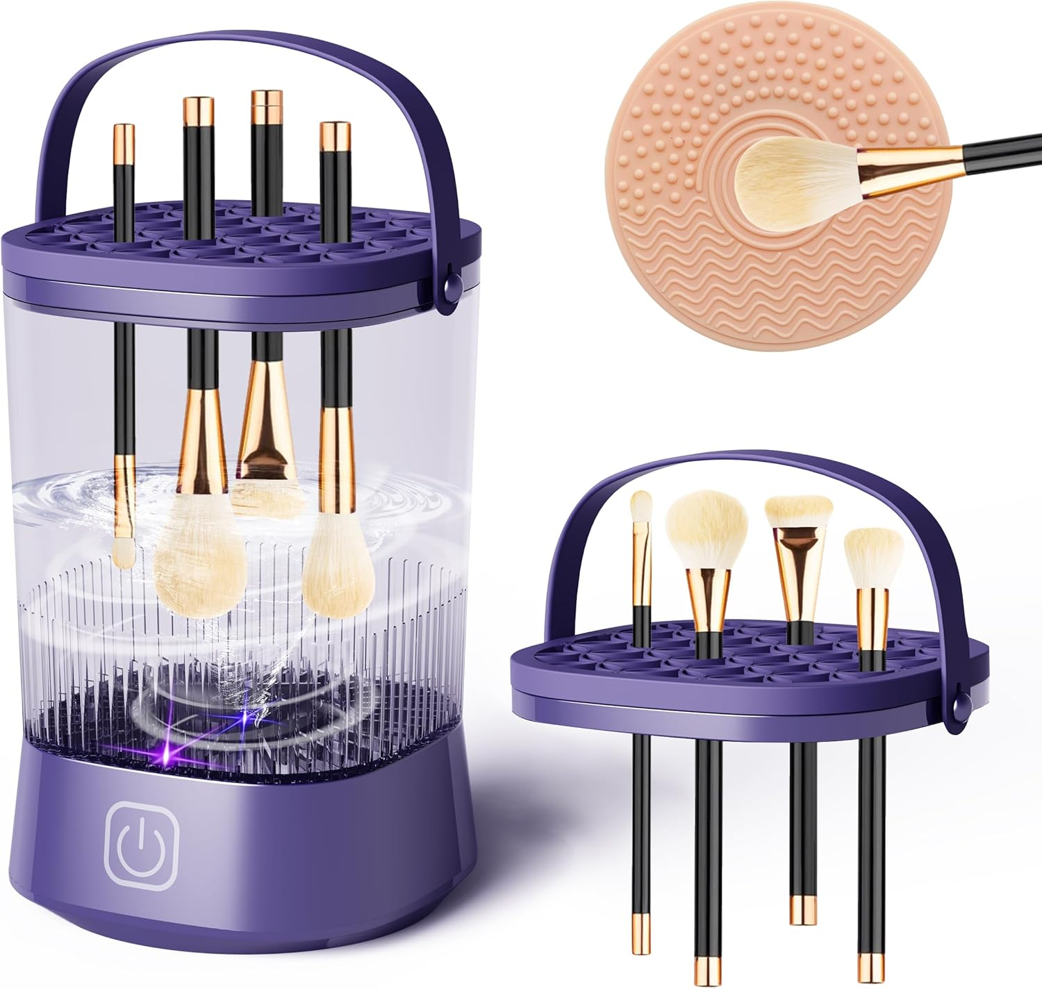 Makeup Brush Cleaner Machine - Electric Makeup Brush Cleaner, Automatic Maku up Brush Cleaning with 1200 Mah Battery, for Makeup Sponges and All Size Brushes (Purple) image number 6