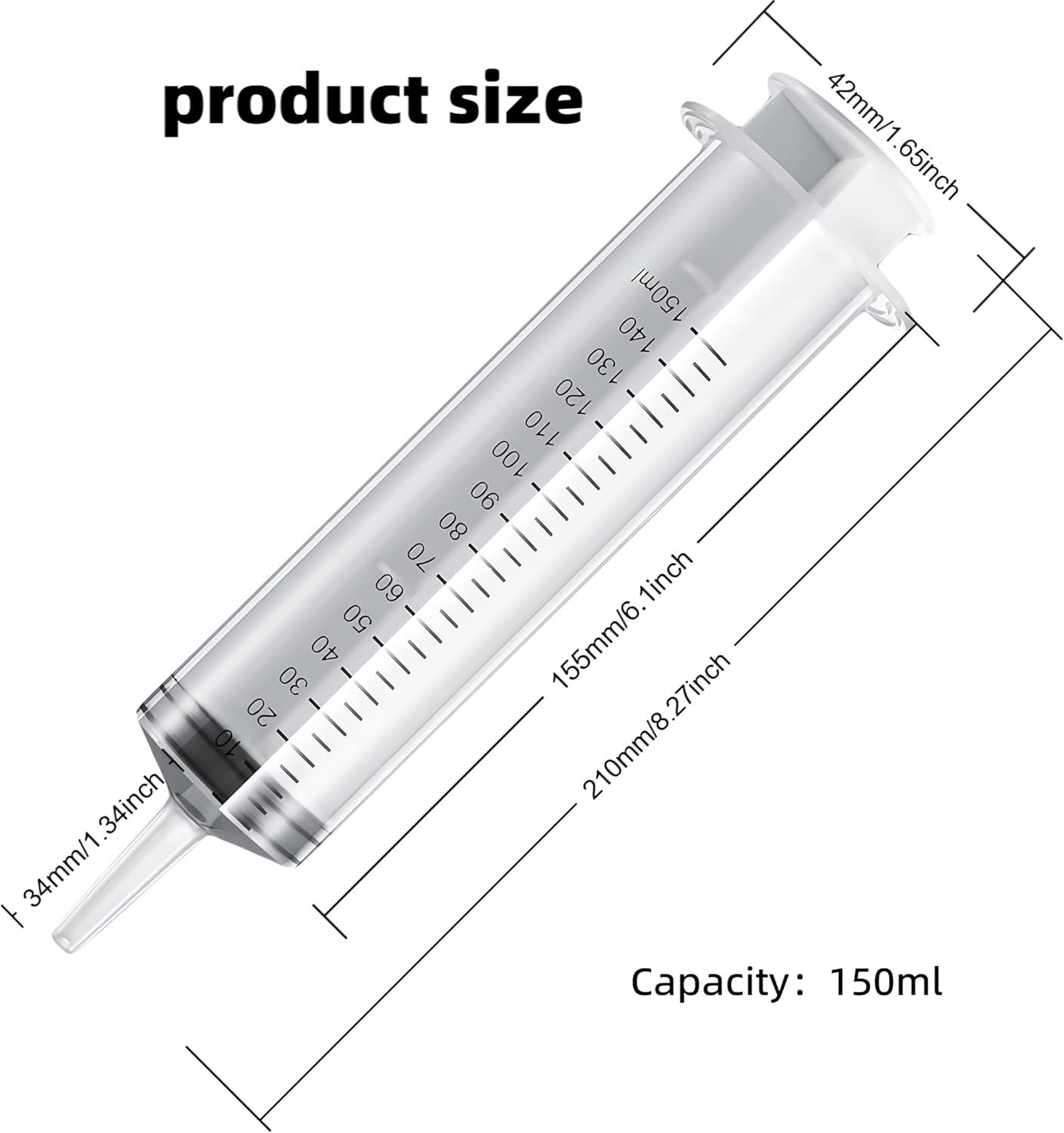 2 Packs of 150Ml Large Syringes, Large Plastic Garden Industrial Syringes with Precise Scales, for Scientific Laboratories, Measurement, Watering, and Refillation image number 2