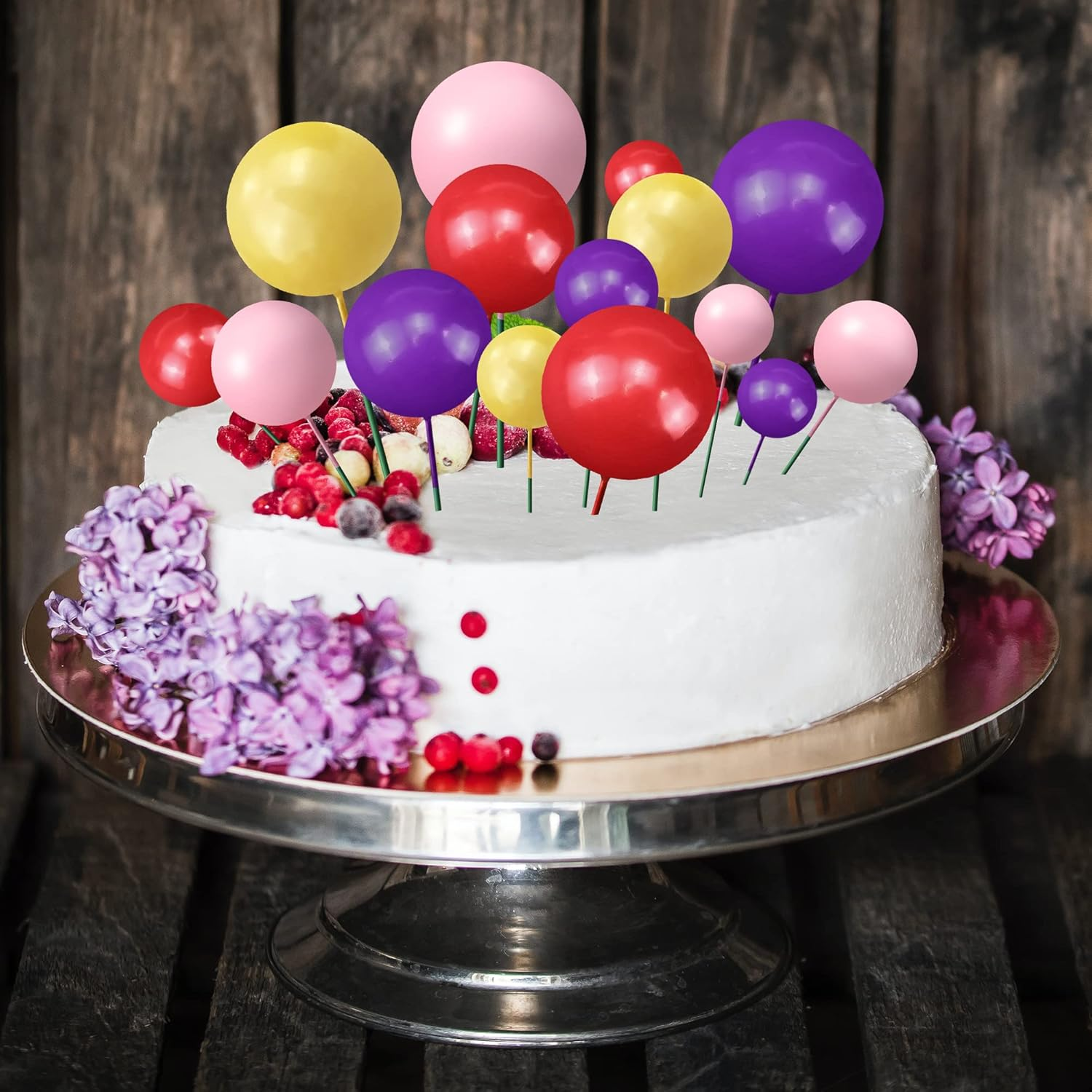 34Pcs Mini Balloon Cake Topper 5 Sizes Foam Cake Balls Cupcake Toppers 7 Colors Pink Gold Purple Yellow Red Blue Green Cake Insert Birthday Cake Toppers round Ball Baking Decor for Wedding Baby Shower image number 4