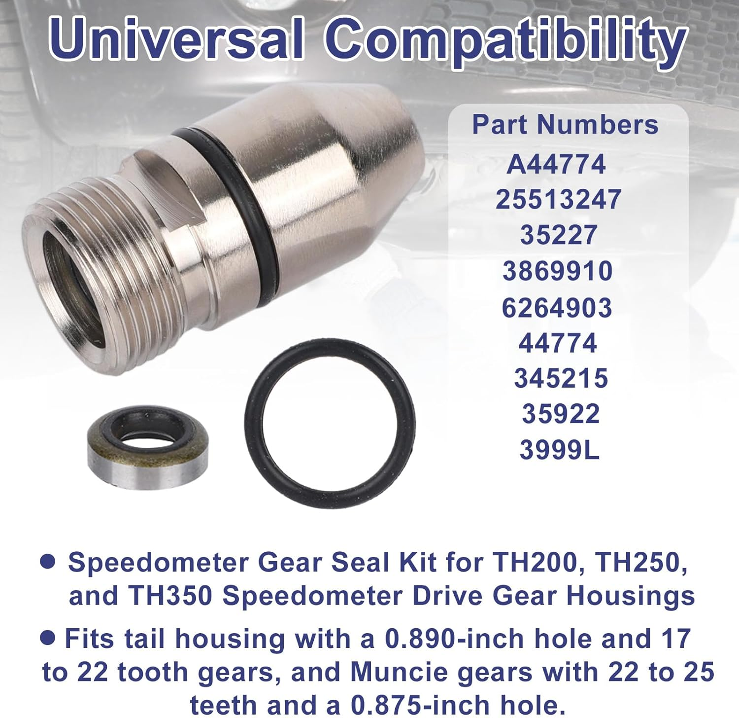 345215 Speedometer Gear Seal Kit, Compatible with TH350 TH250 TH200 & Muncie 7/8" Tail Housing Transmissions, Includes Speedometer Housing, O-Rings, Inner Metal Seal image number 3