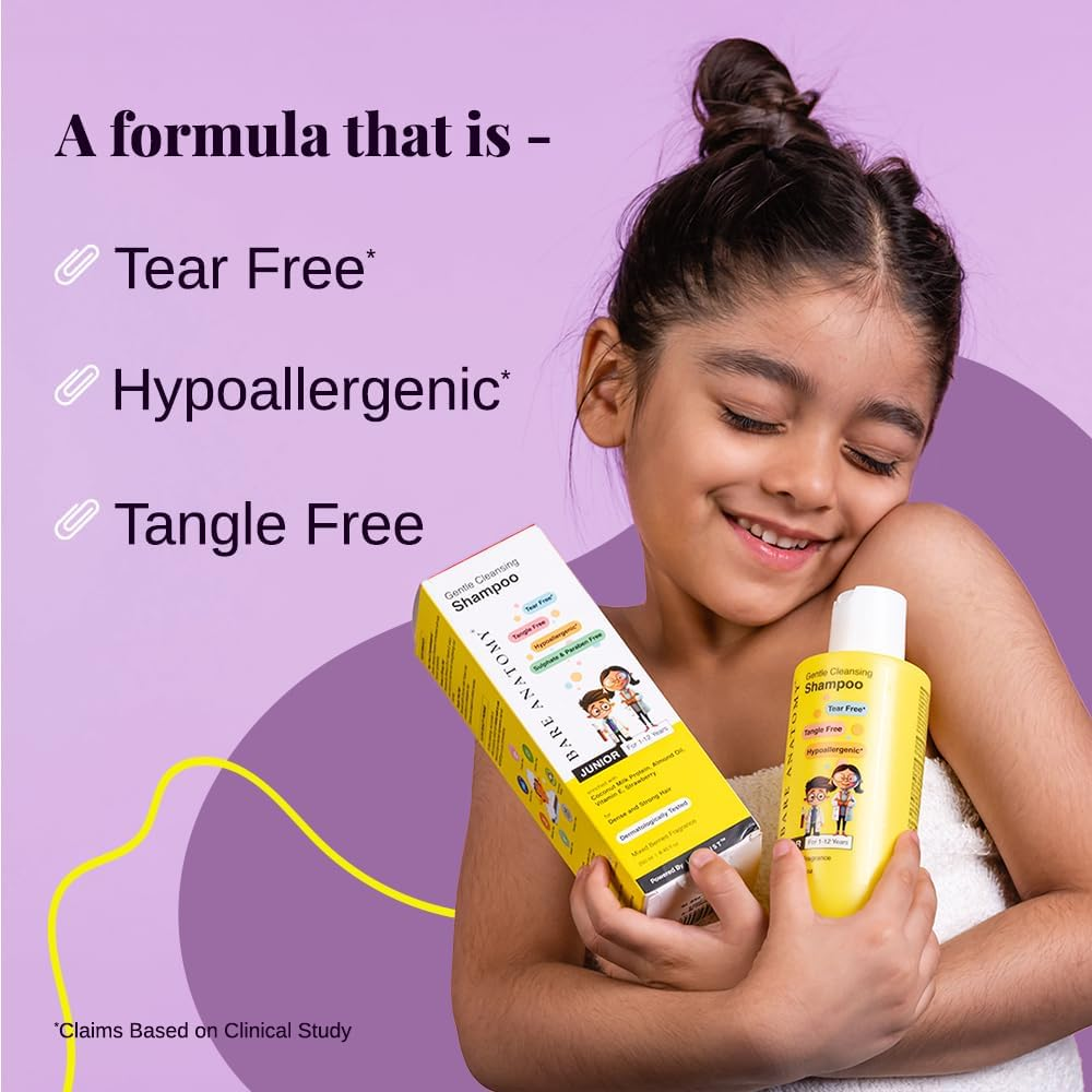Bare Anatomy Junior Gentle Cleansing Shampoo for Kids from 5-12 Years | Tear-Free & Hypoallergenic Ph 5.5 | Coconut Milk Protein| Almond Oil| Vitamin E & Strawberry | SLS & Paraben Free 8.8 Floz image number 4
