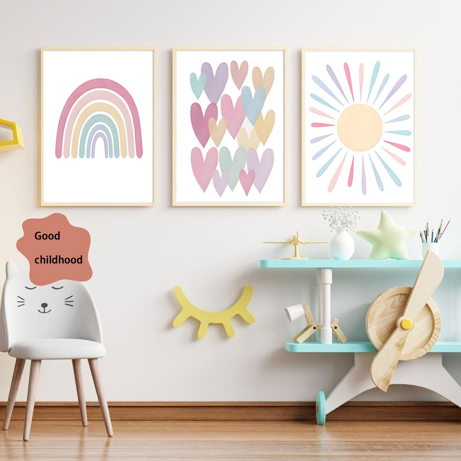3Pcs Pink Nursery Canvas Wall Art Pastel Rainbow Sun Hearts Posters Prints Boho Pink Sunshine Painting Wall Decor Pictures for Toddler Girls Baby Kids Room Decoration, Unframed 12X16In image number 6