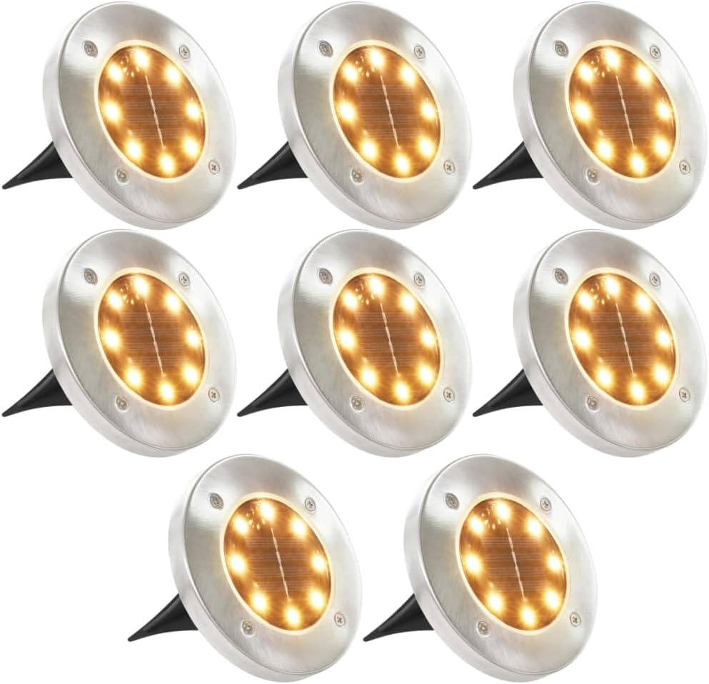 Vidaxl Solar Powered Ground Lights with 8 LED Beads, Warm White Lighting, Water-Resistant and Suitable for Outdoor Use