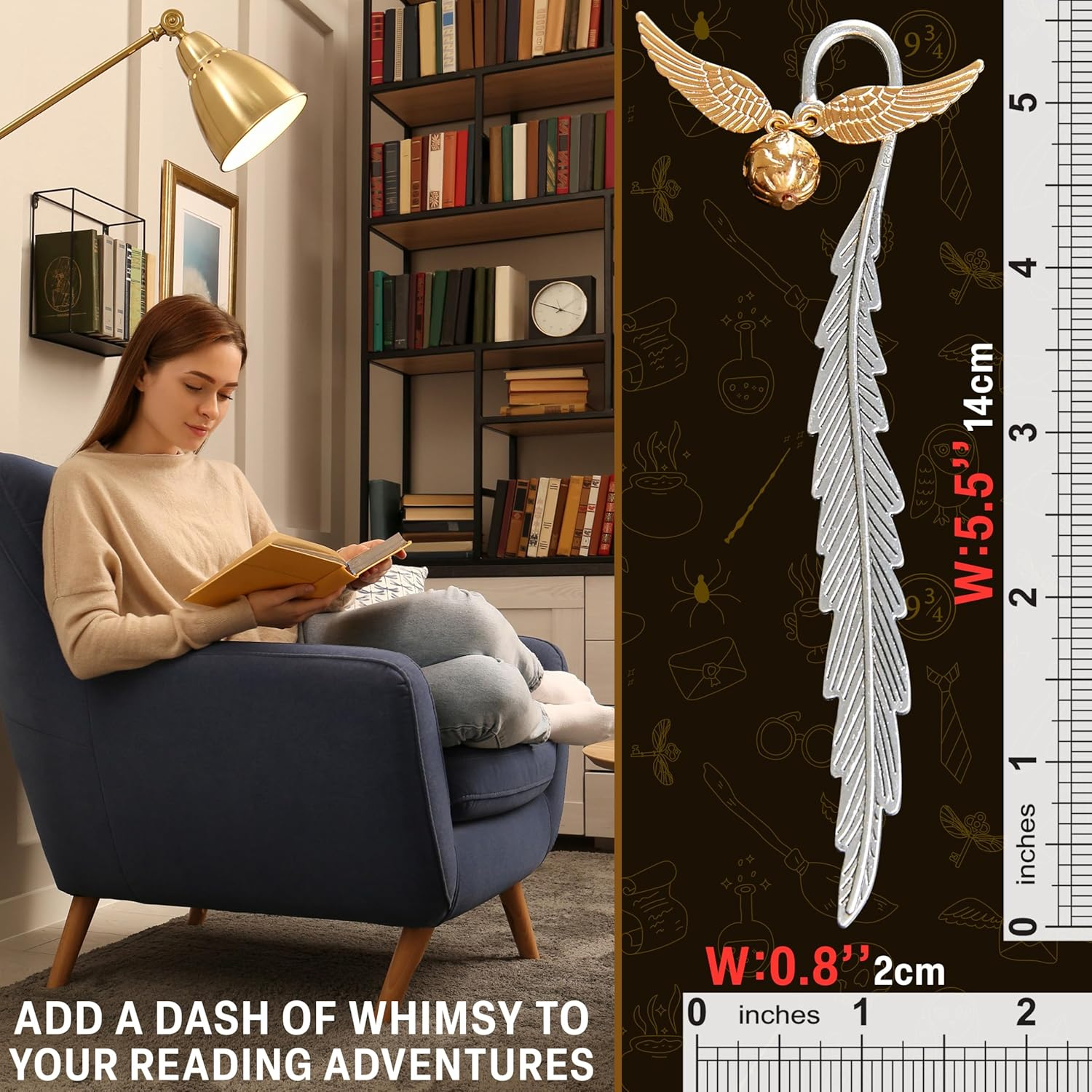 Harry Potter Metal Bookmark with Hanging Charm Golden Snitch Hogwarts Reading Gifts Book Lovers Gift Box (Golden Snitch) image number 5