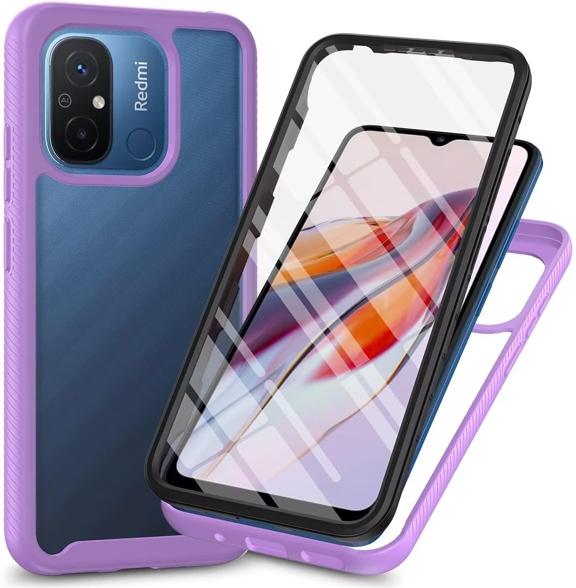 Bnvdfre Mobile Phone Case for Motorola Moto G24 / E14 / G04 / G04S / G24 Power Case and Tempered Glass with Built-In Screen Protector Shockproof Protective Case 360 Degree Full Protection TPU Silicone