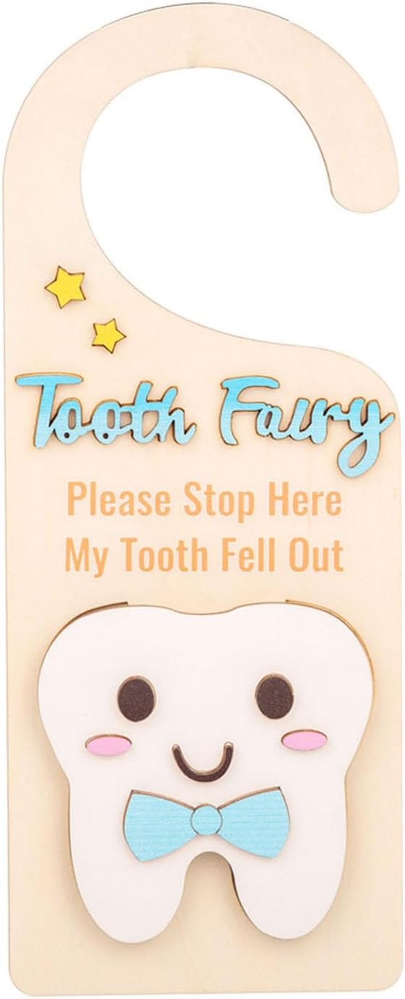 Tooth Fairy Door Hanger 3D Wooden Teeth Fairy Coin Holder, Magical Keepsake Box for Kids Room Decoration, Creative Gift Encourages Tooth Fairy Tradition (Blue) image number 2