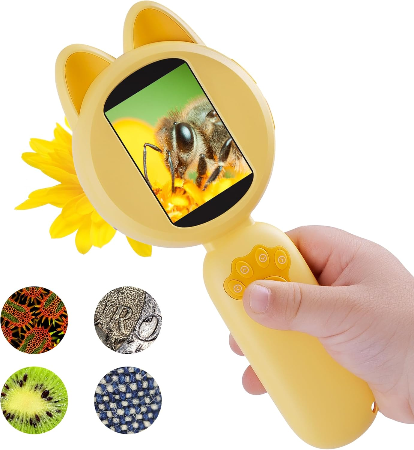 Mia Kids Microscope, Mini Digital Microscope for Kids with 2'' IPS Screen, Handheld Mini Scope Educational Science Toy Kit, Christmas/Birthday Gifts for Children Aged 3-12 (Yellow)